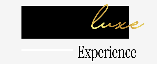 Logo with the words 'luxe' in gold cursive and 'Experience' in black text underneath on a white background.