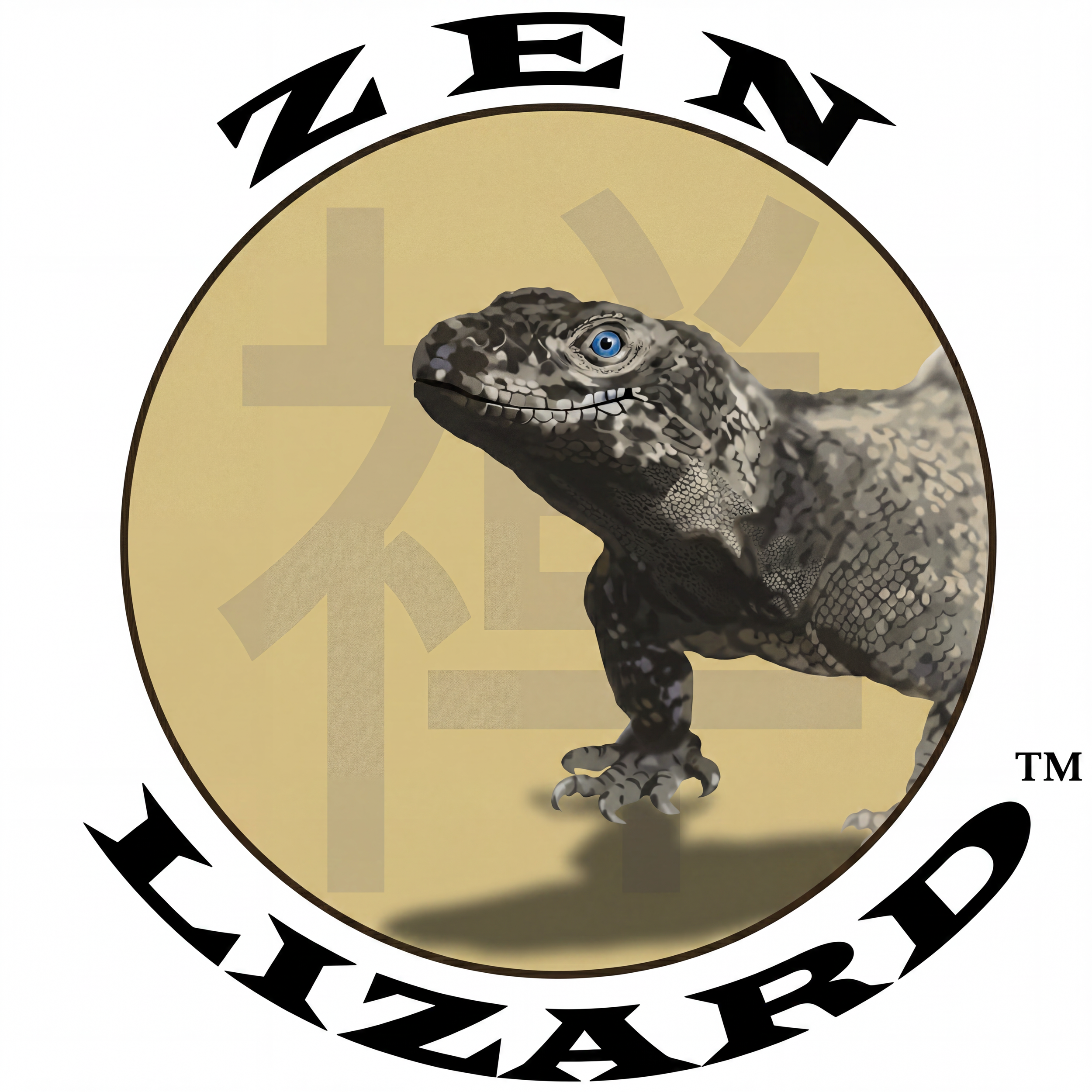 A logo featuring a detailed black and gray dinosaur, possibly a Komodo dragon, positioned within a circular emblem. The logo also includes stylized text around the top and bottom edges.