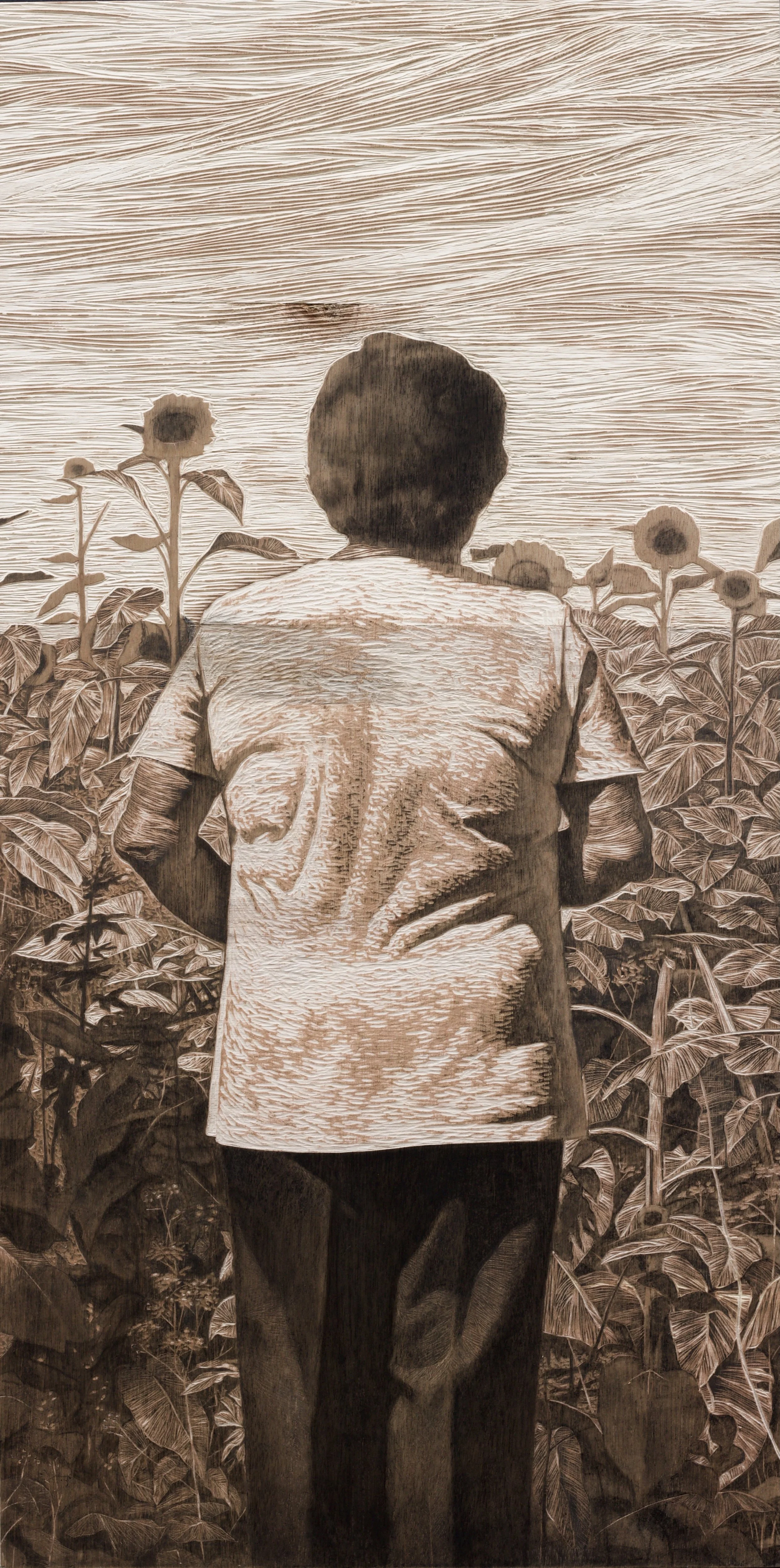 Girasoles, 2021. Woodblock - 24 x 48in.