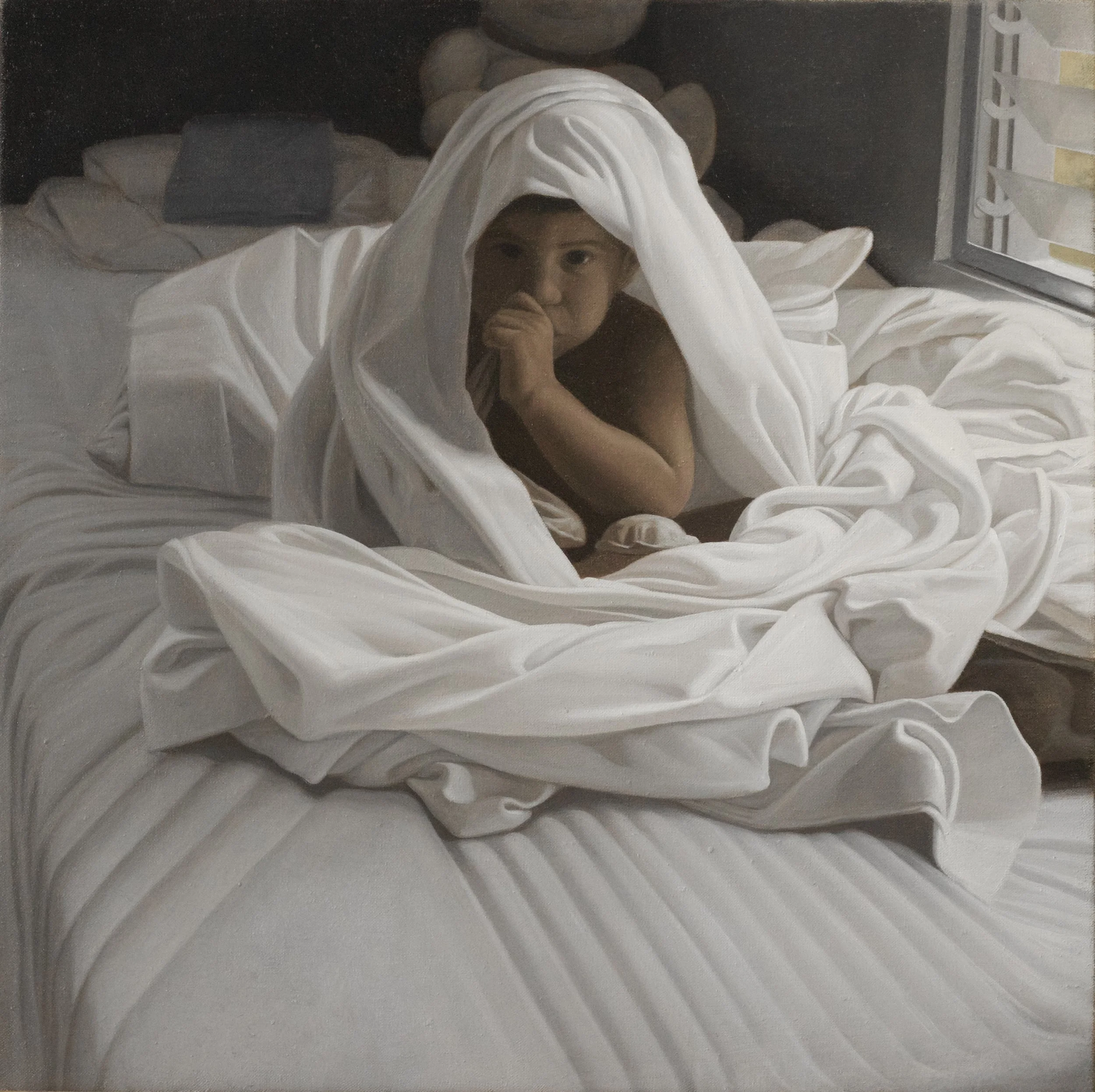 Niño entre sábanas, 2022. Oil on linen - 20 x 20in. Private collection.