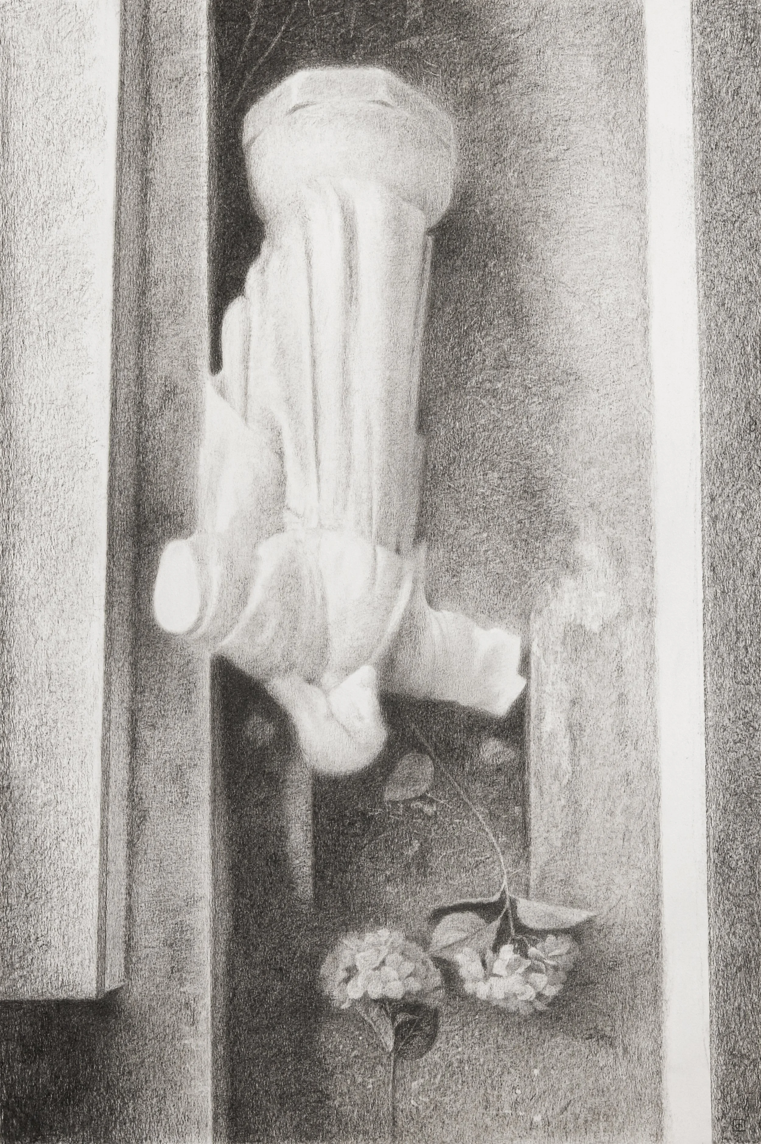 Entre tumbas, 2023. Charcoal on paper - 17 x 24in.