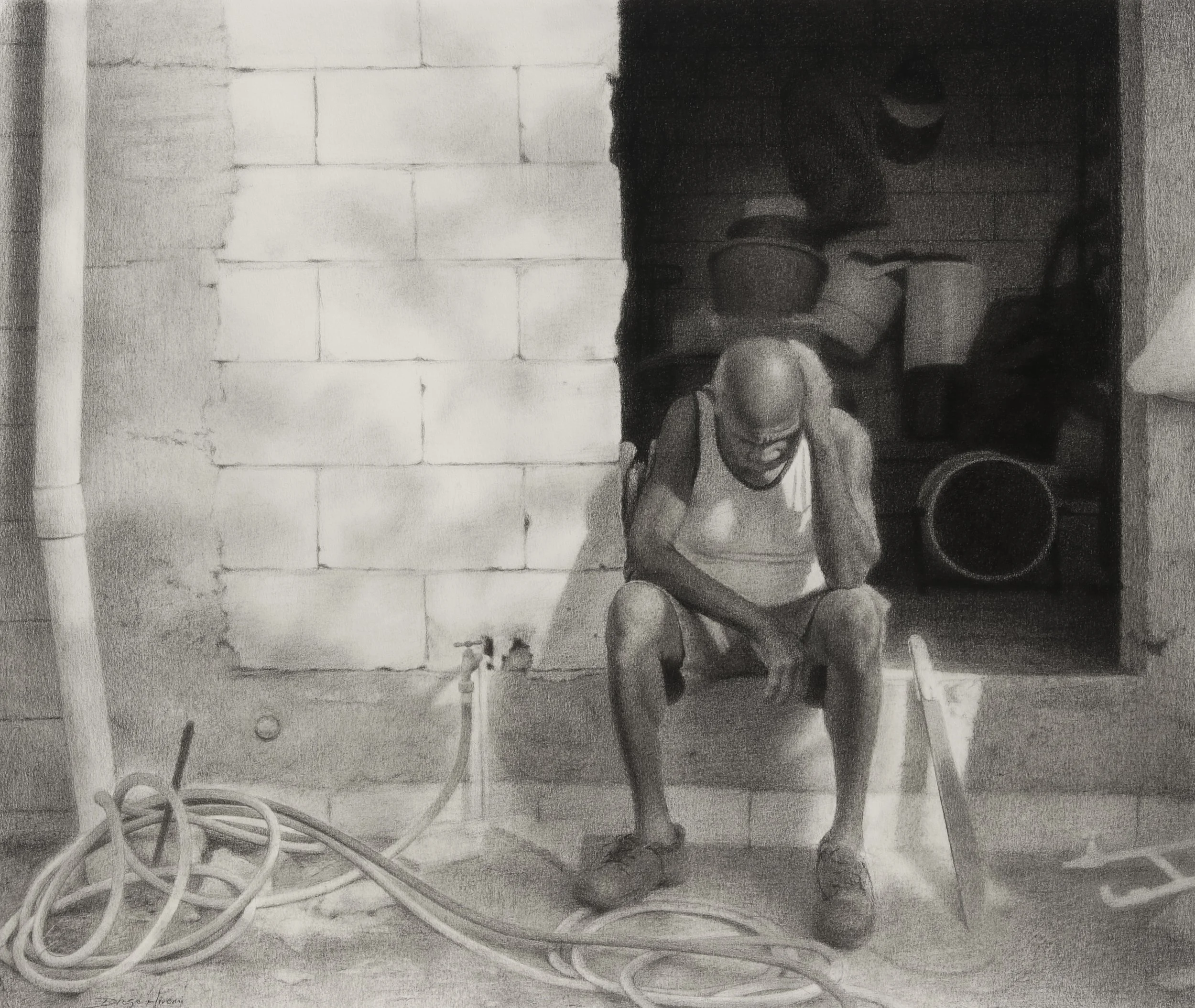 Gabazo, 2022. Charcoal on paper - 16.5 x 19.5in. Private collection.