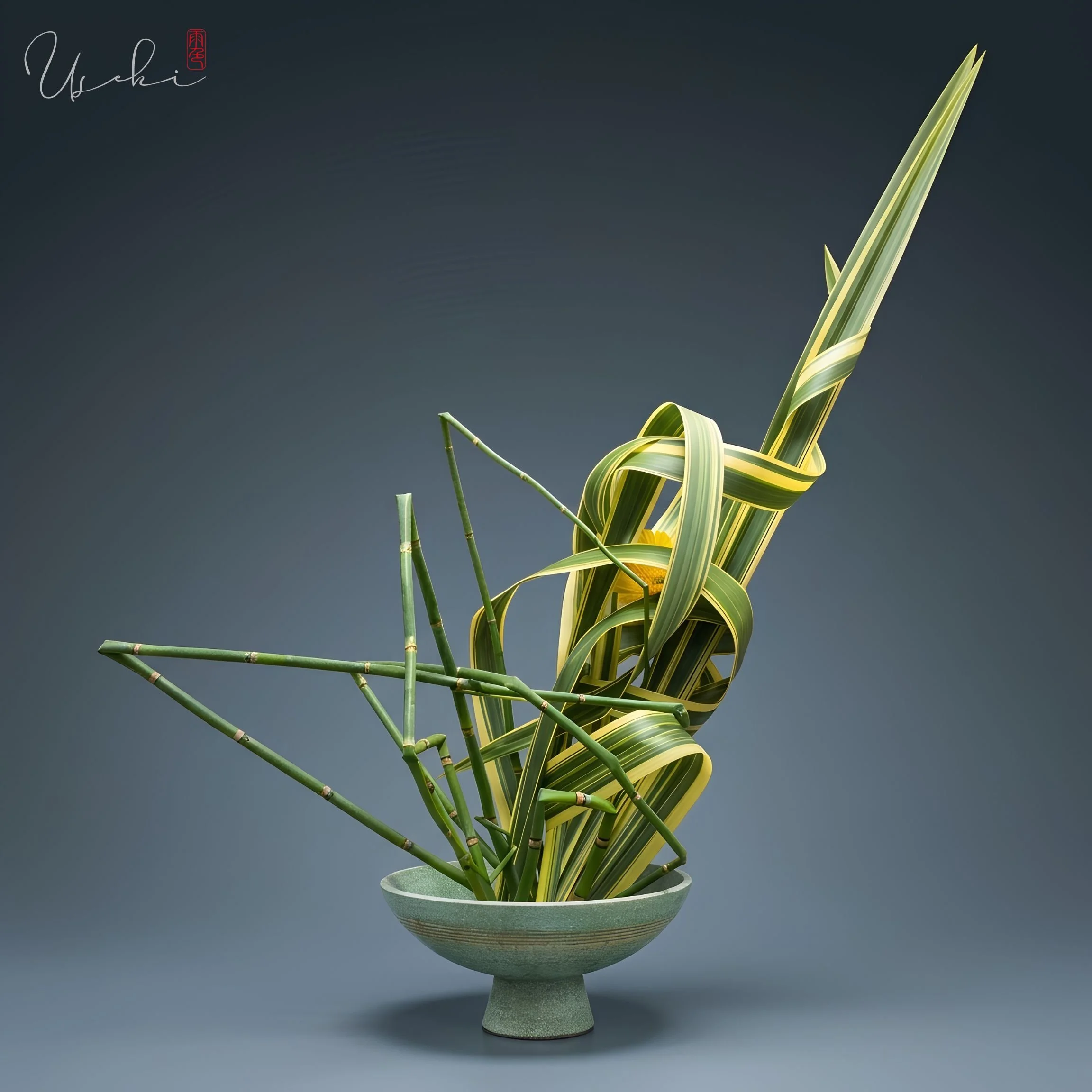 Sogetsu Ikebana elegant Japanese floral sculpture with strong graphic lines