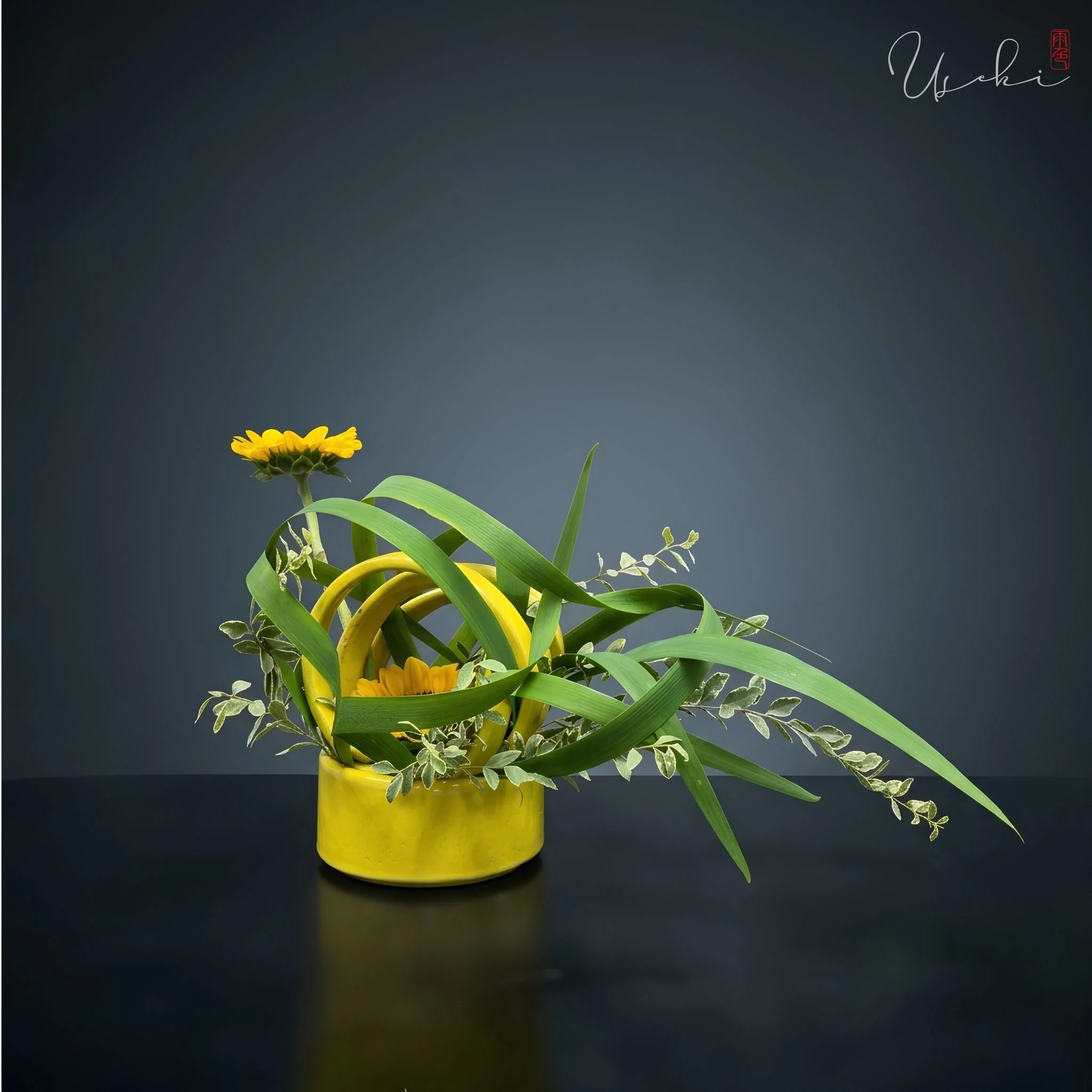 Sogetsu Ikebana striking minimalist arrangement with a single focal stem