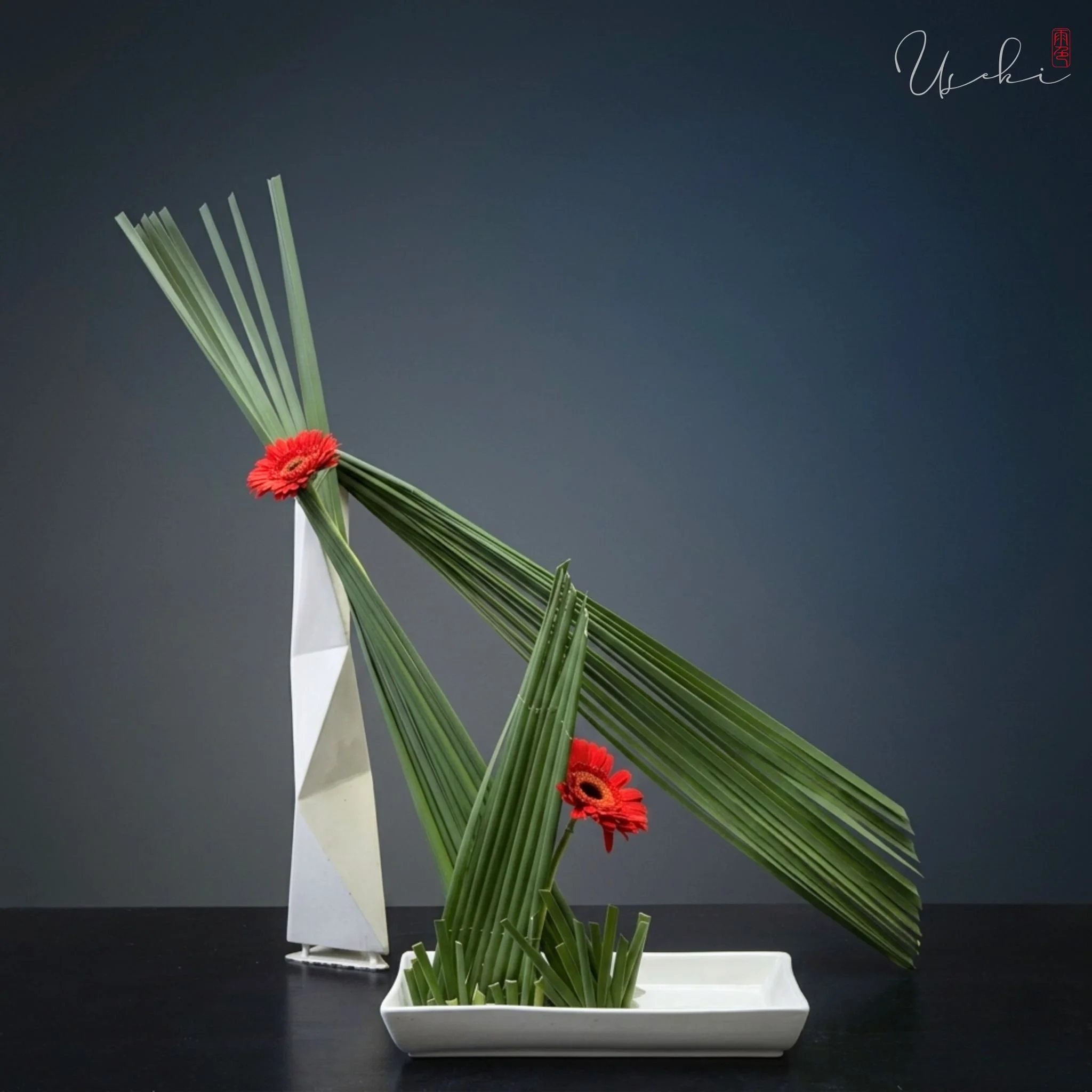 Sogetsu Ikebana dynamic branch sculpture showing creative space and balance