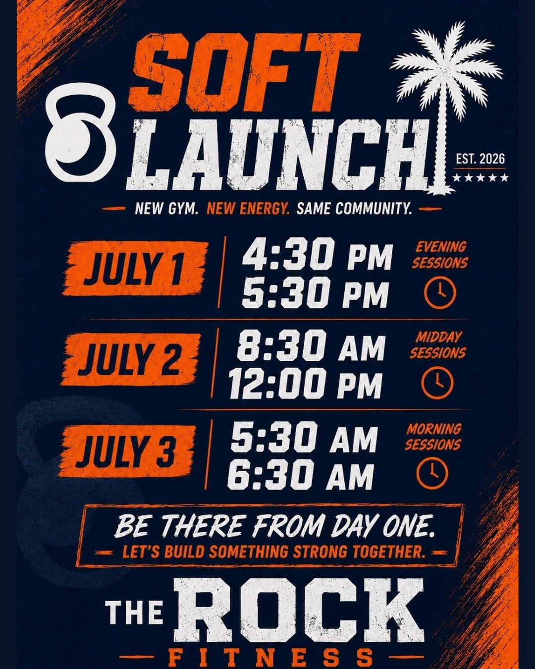 🚨 FREE SOFT LAUNCH CLASSES 🚨

The wait is almost over! 🎉 Join us July 1&ndash;3 for our Soft Launch and experience The Rock Fitness before we officially open our doors.

✅ Every class is FREE
✅ Meet our coaches
✅ Check out the facility
✅ Be part o