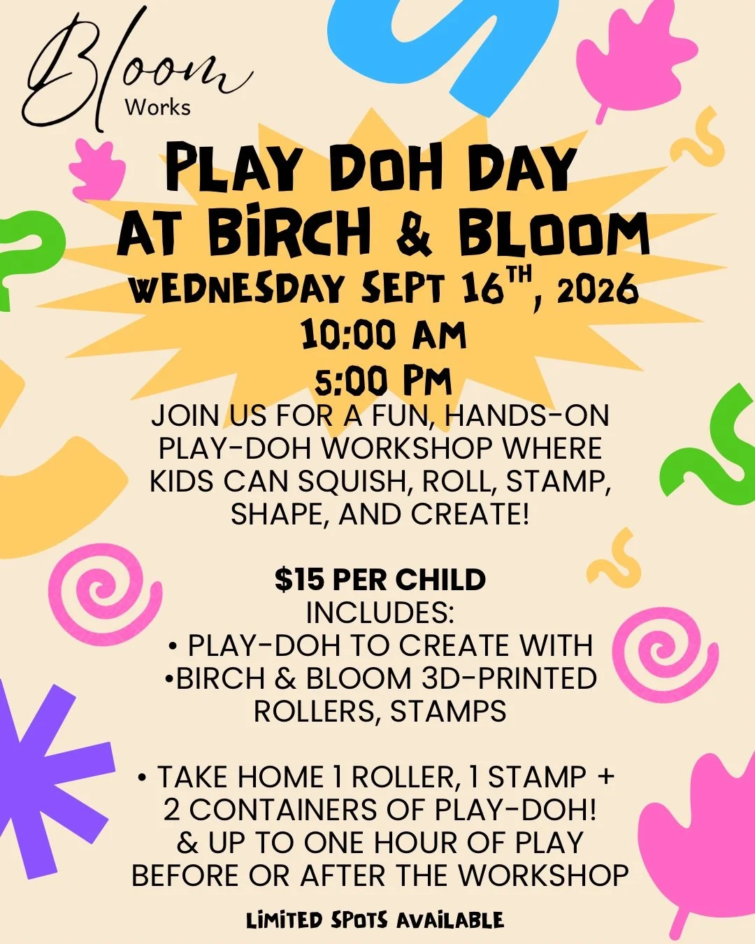 NATIONAL PLAY DOH DAY!!
WHO knew?! 

Join us tomorrow, 9/16/26 
Spots are limited, sign up on our website or pay at the door. 

SIGN UP HERE: https://www.birchandbloomak.com/playdohday

See you tomorrow!

#eagleriverak #kids #moms #playdoh #coffee