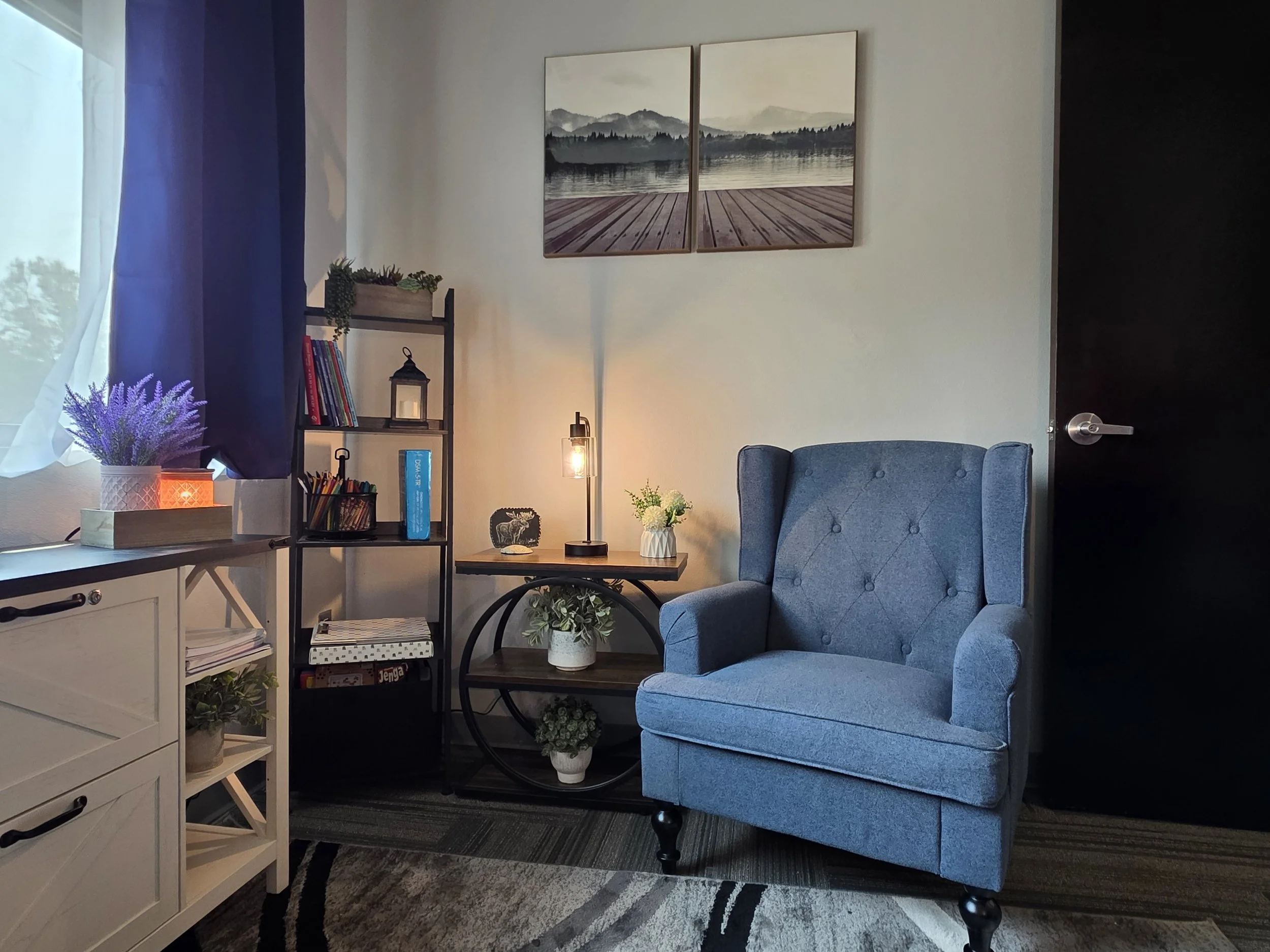 Comfortable private counseling room designed for individual and couples therapy in Meridian Idaho