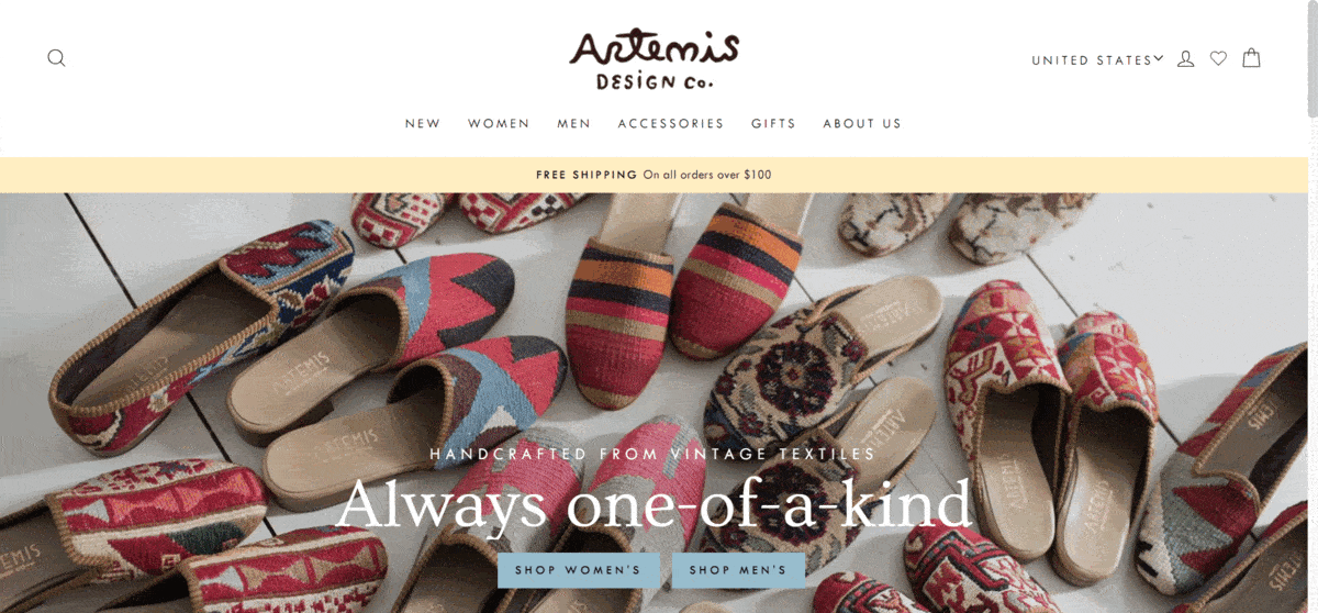Rotating gif of Artemis Design Co. website design