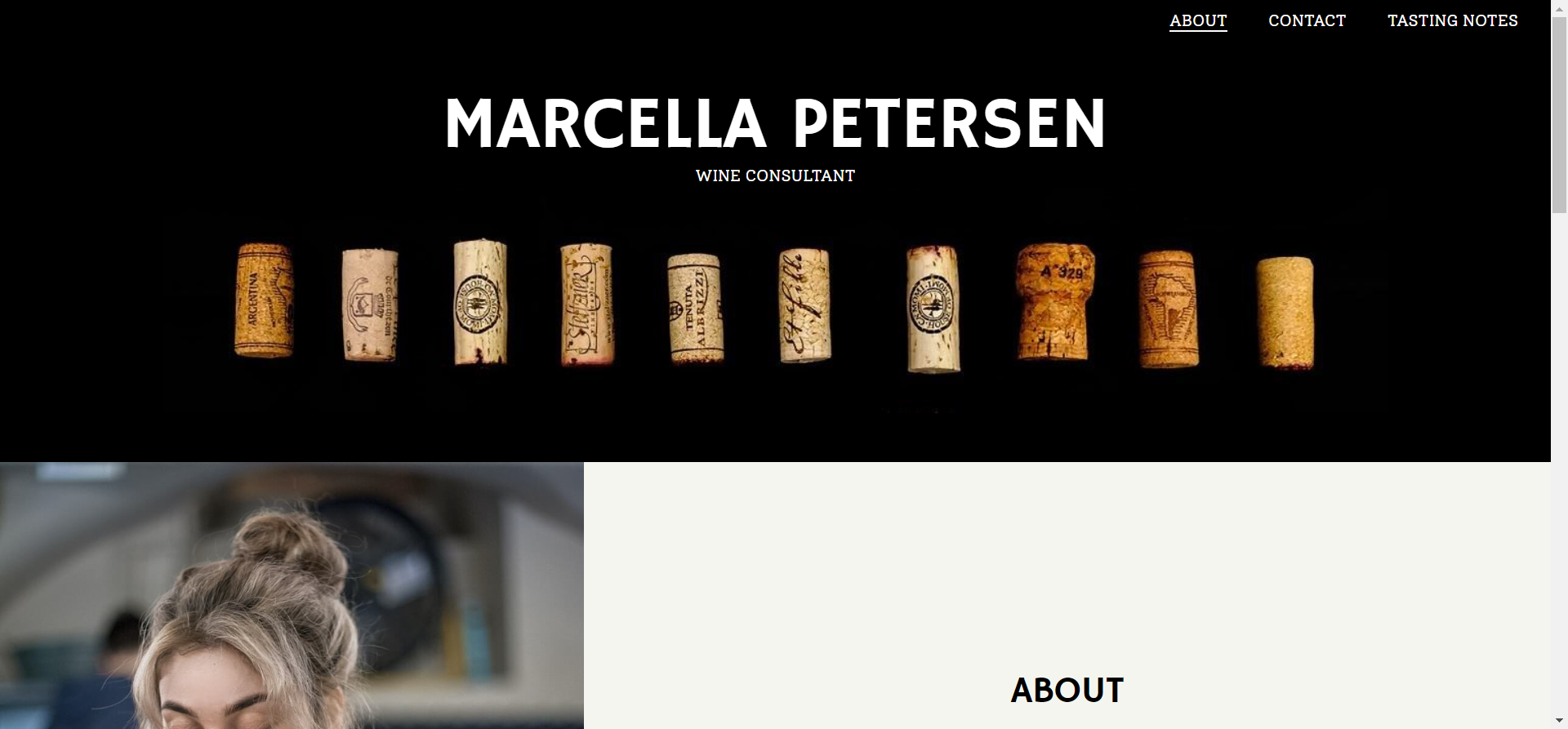 Screenshot of Marcella Petersen's professional website homepage