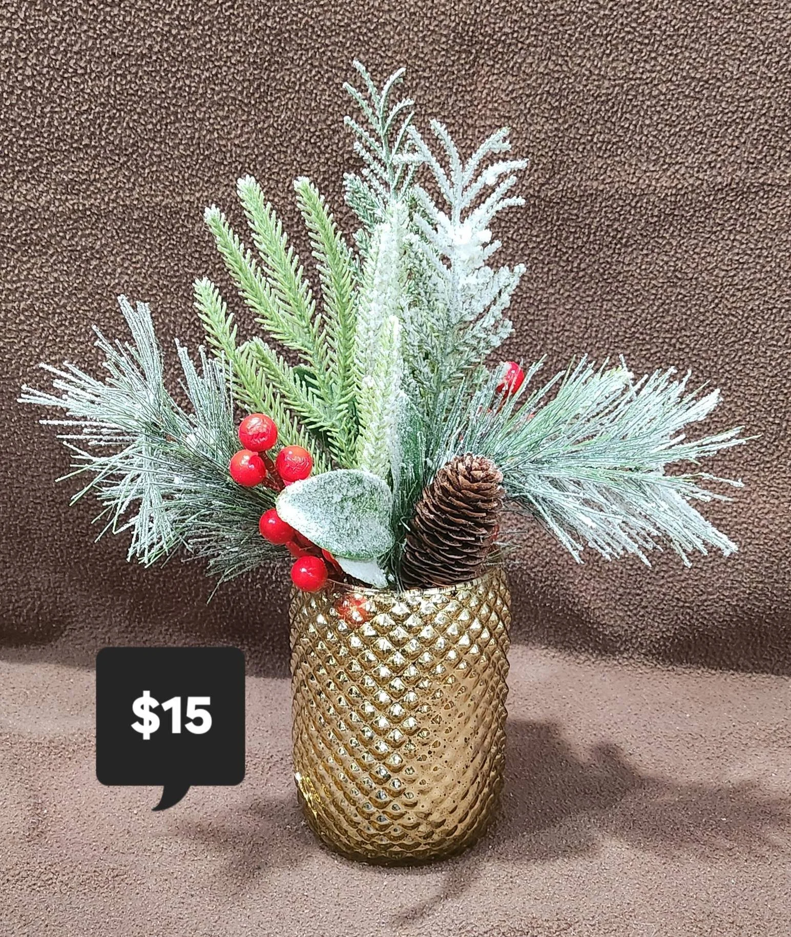 Festive Gold Pine and Berry Arrangement