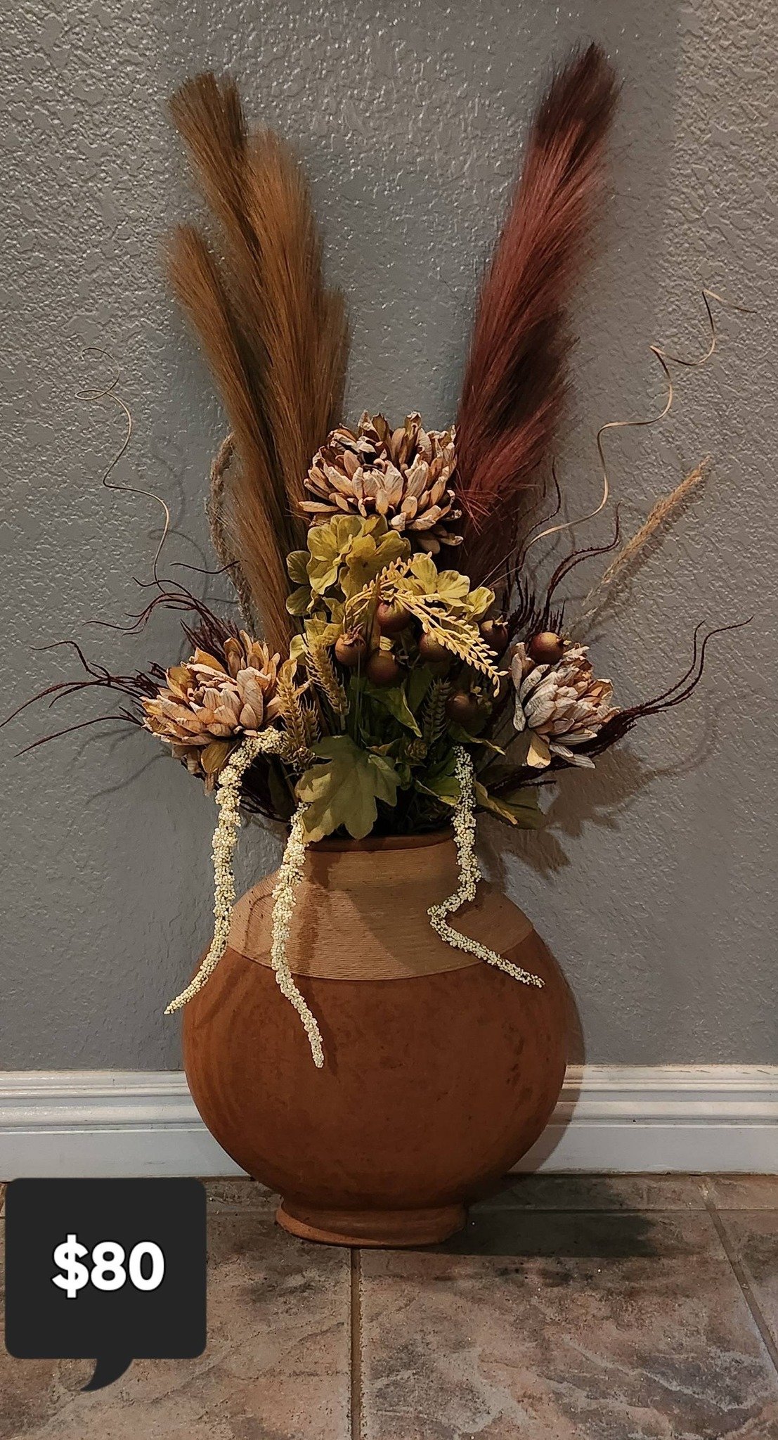 Rustic Terracotta Vase with Dried Floral Arrangement