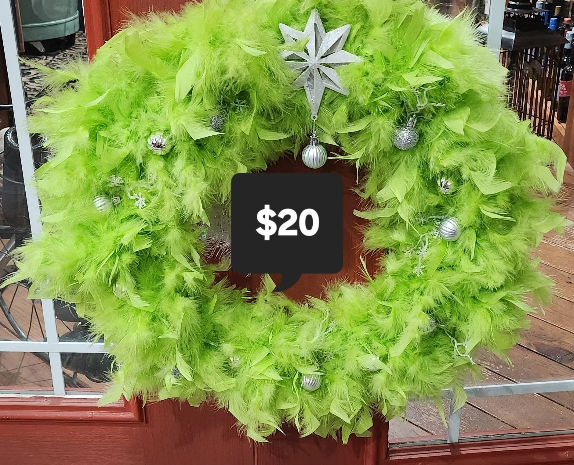 Lime Green Feathered Holiday Wreath