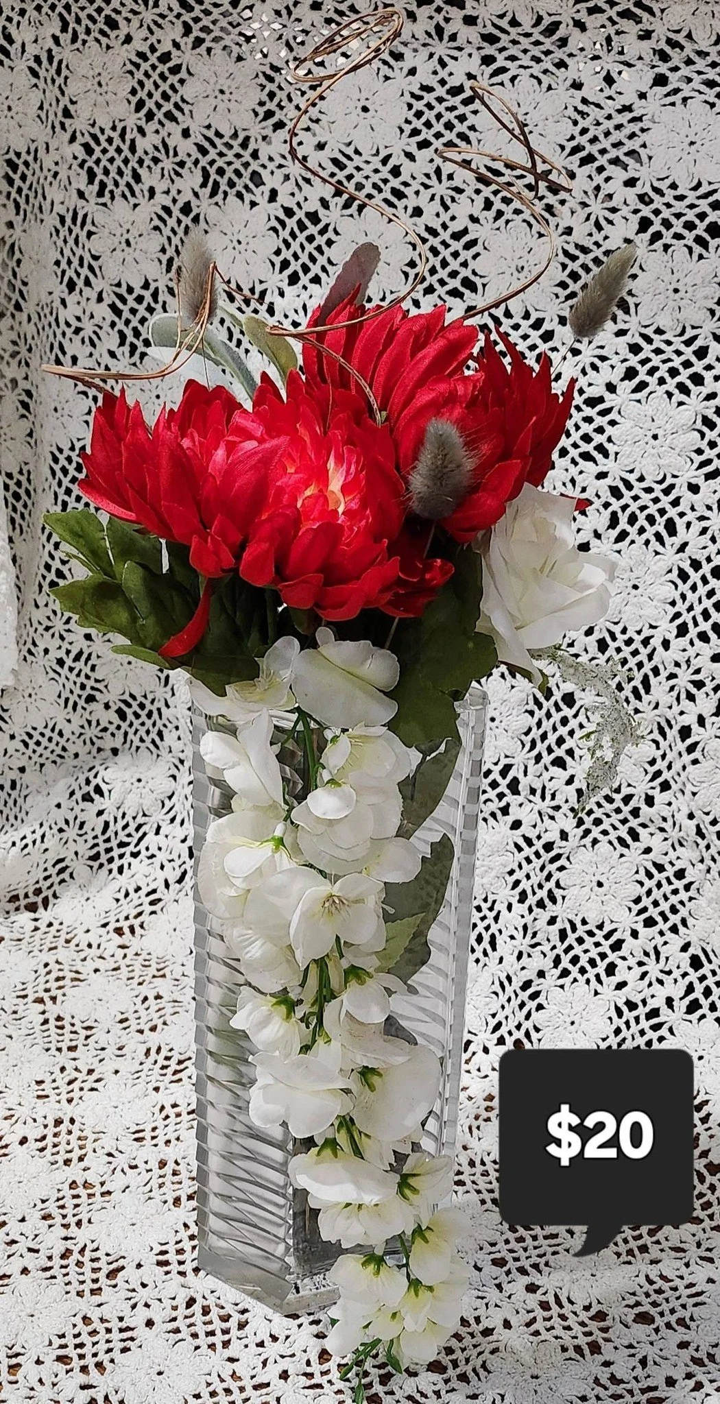 Elegant Red and White Artificial Flower Arrangement