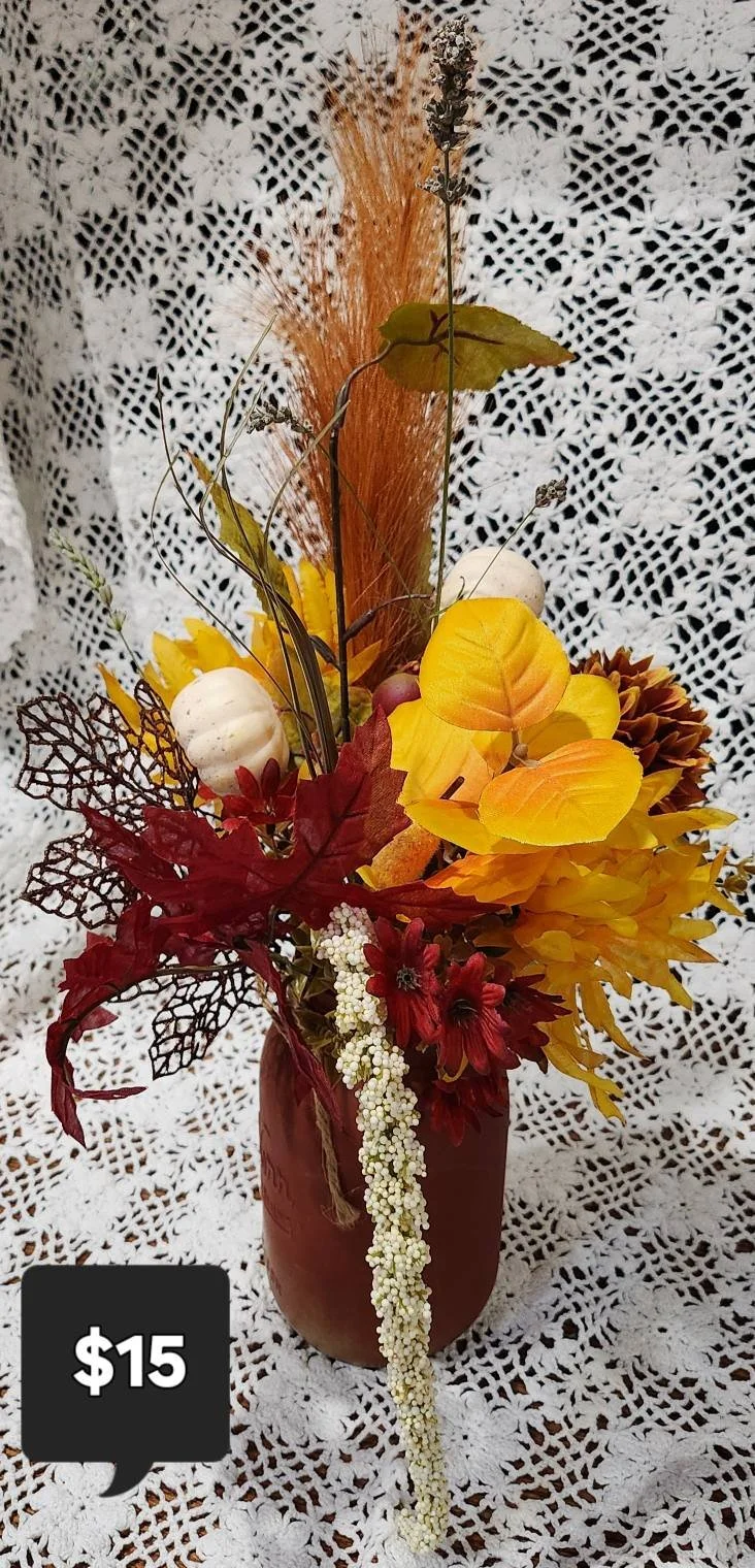 Fall Harvest Floral Arrangement in Mason Jar