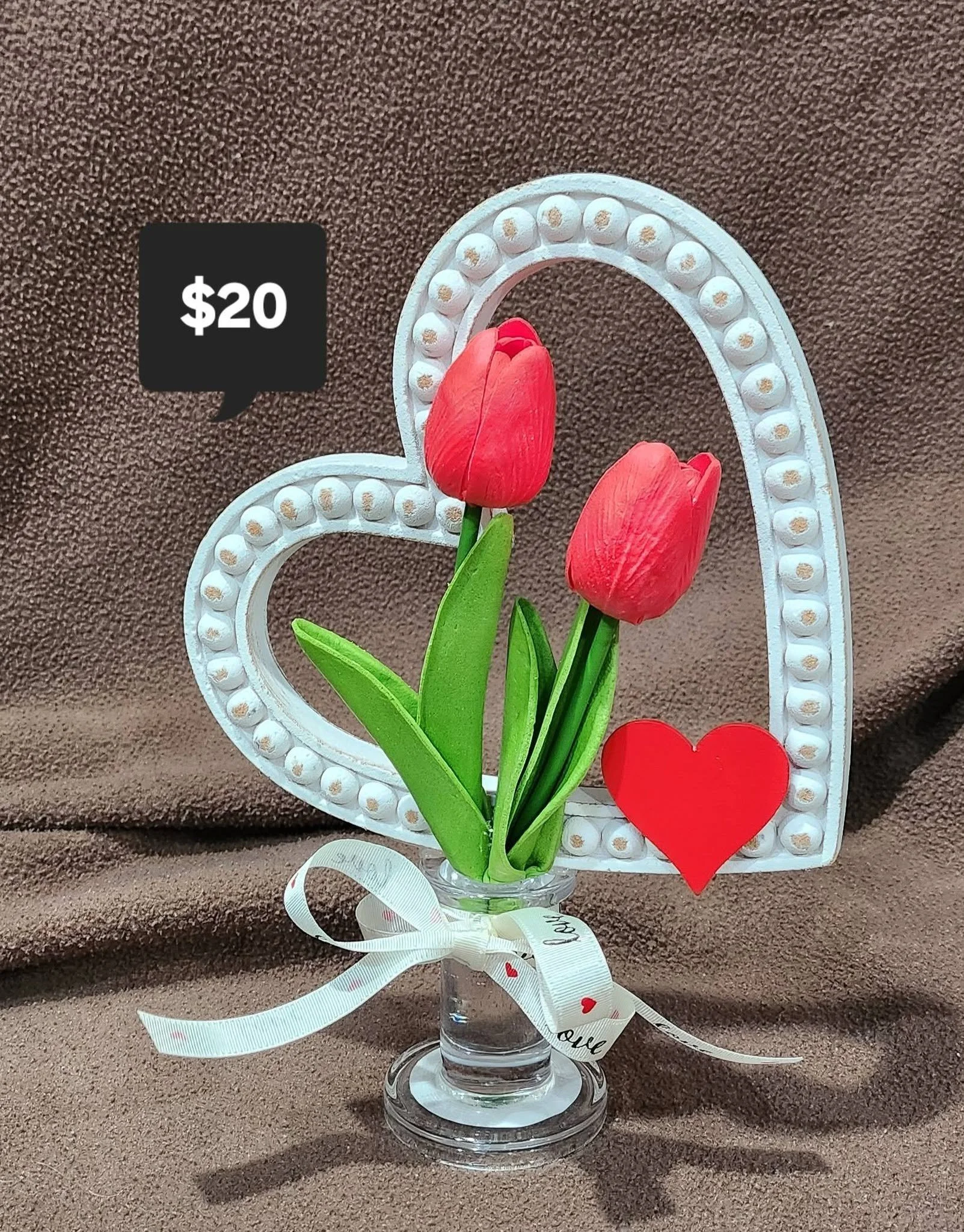 Tulip Heart Display with Pearl Accents