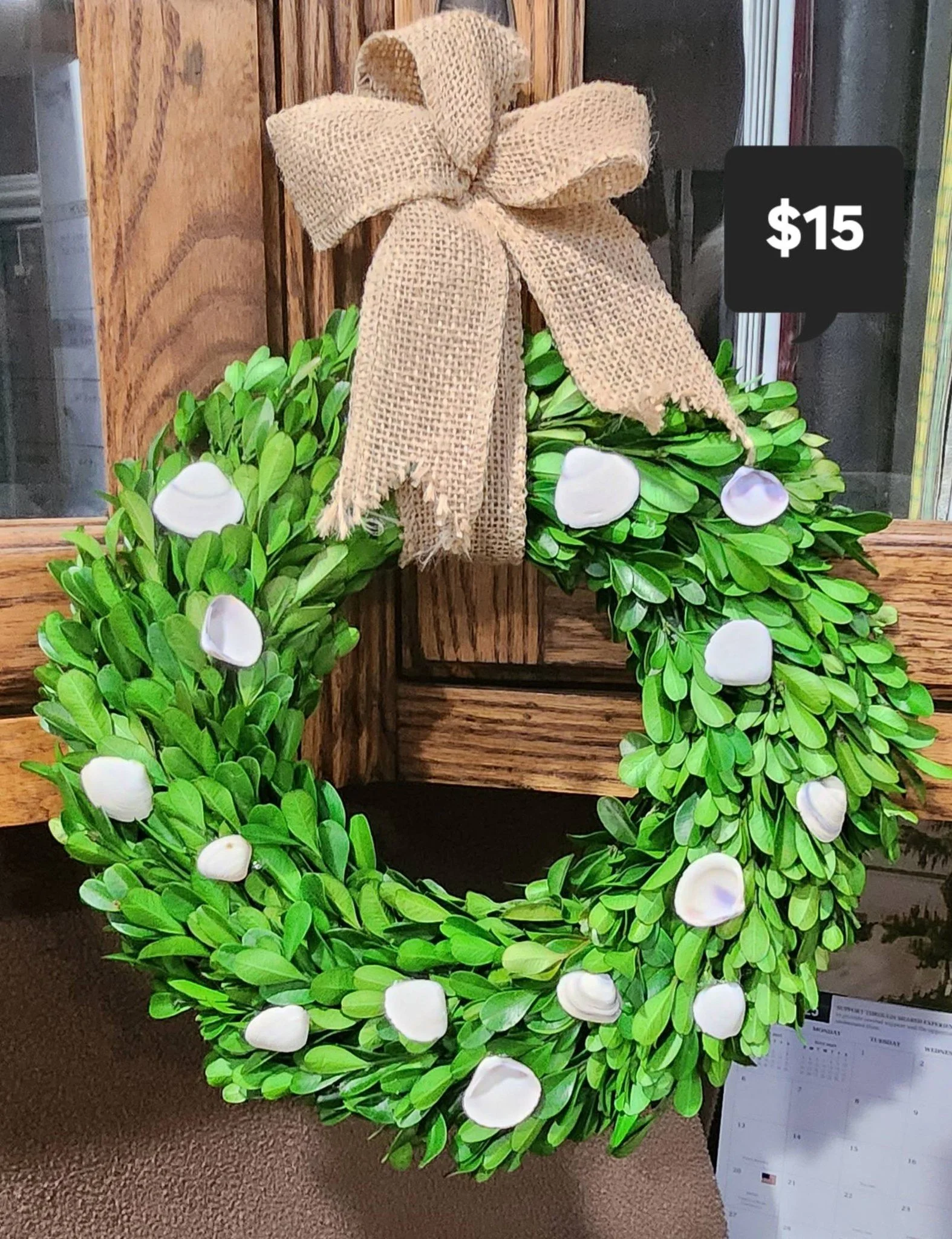 Charming Seashell Handcrafted Wreath with Burlap Bow