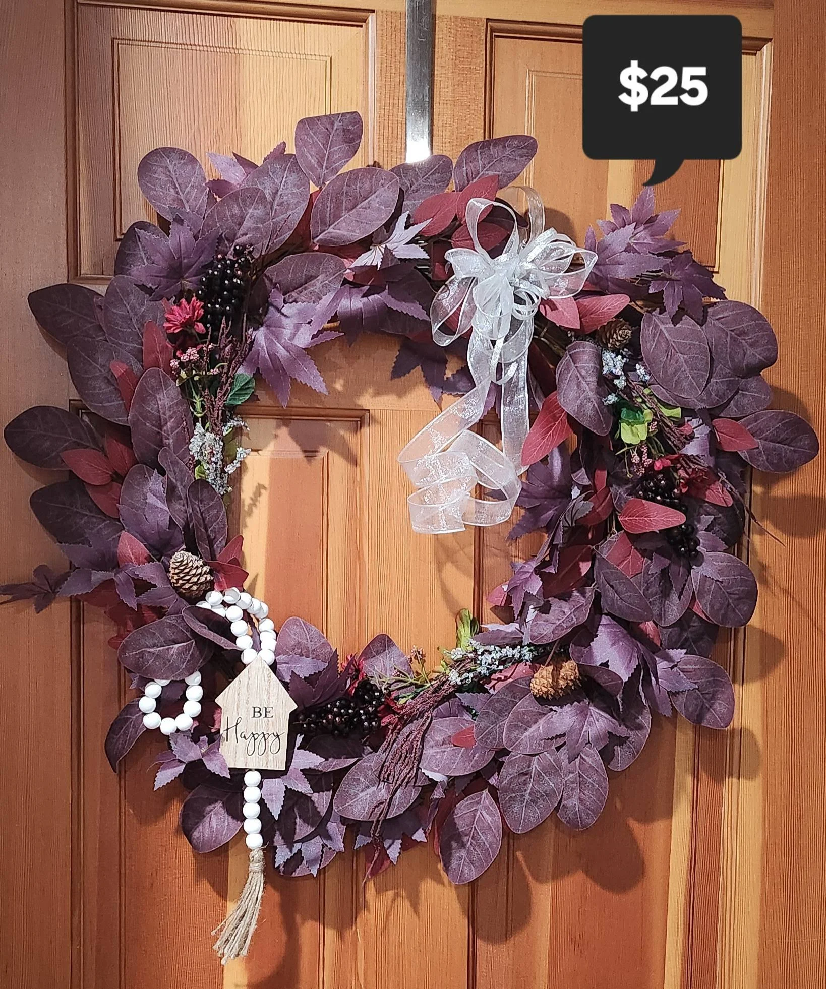 Autumn Elegance Door Wreath with Burgundy Foliage