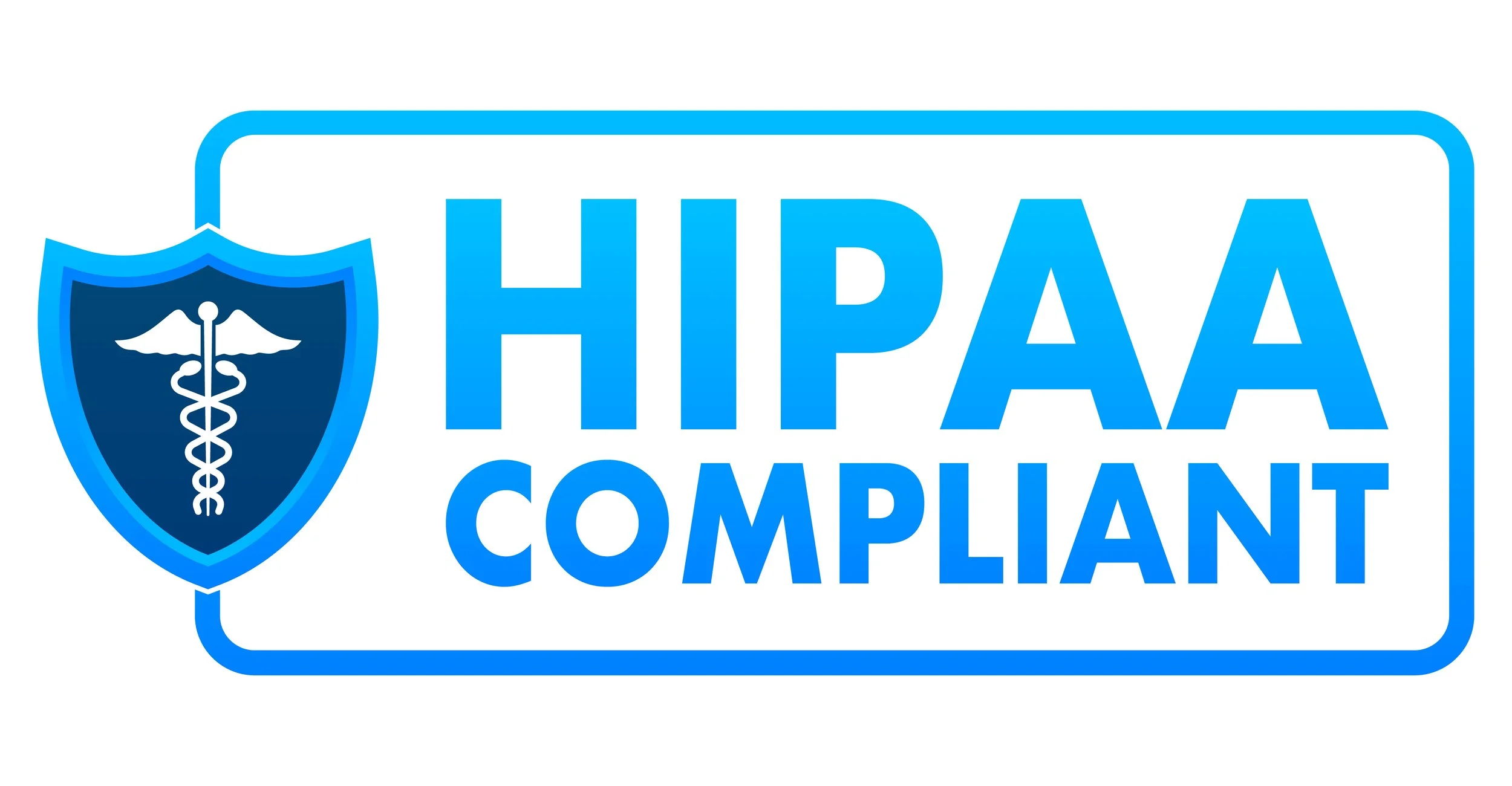 A badge with a medical emblem and the words 'HIPAA Compliant' in blue.