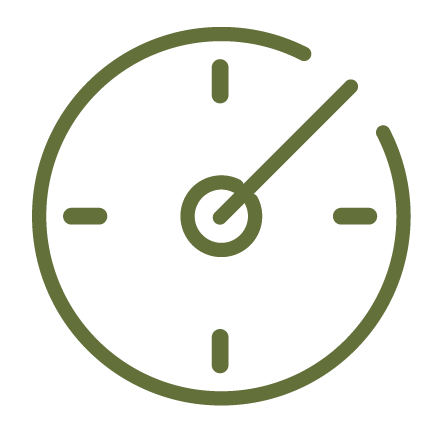 Green clock icon showing a movement or time passing.