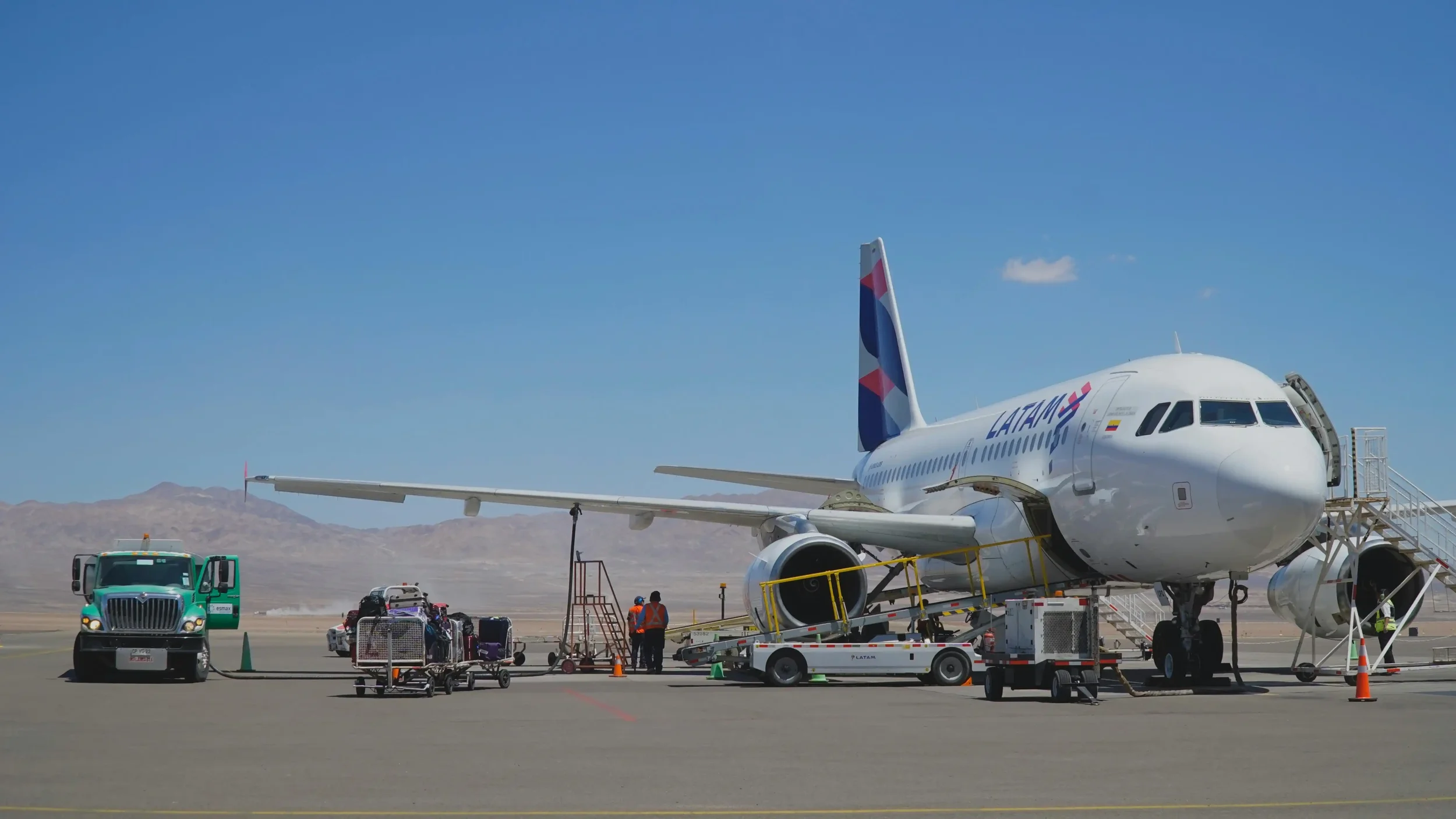 LATAM Airlines aircraft at Chilean airport where all international arriving flights require aircraft disinsection documentation