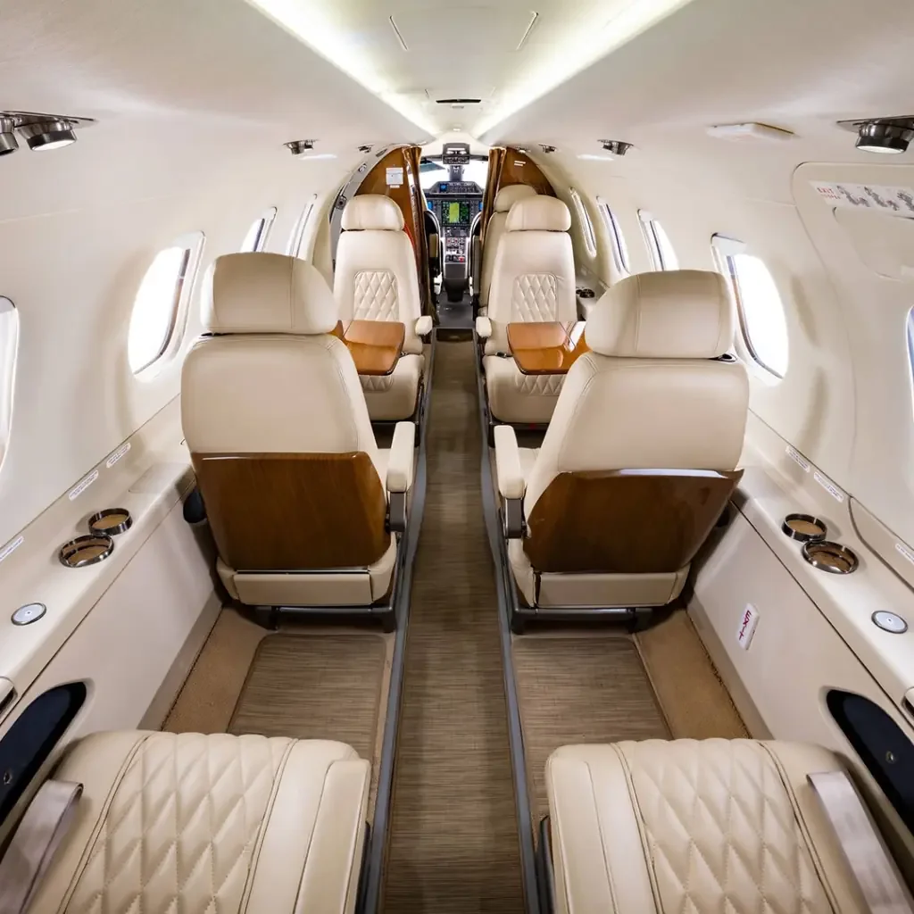 Midsize business jet interior cabin requiring residual aircraft disinsection before international departure