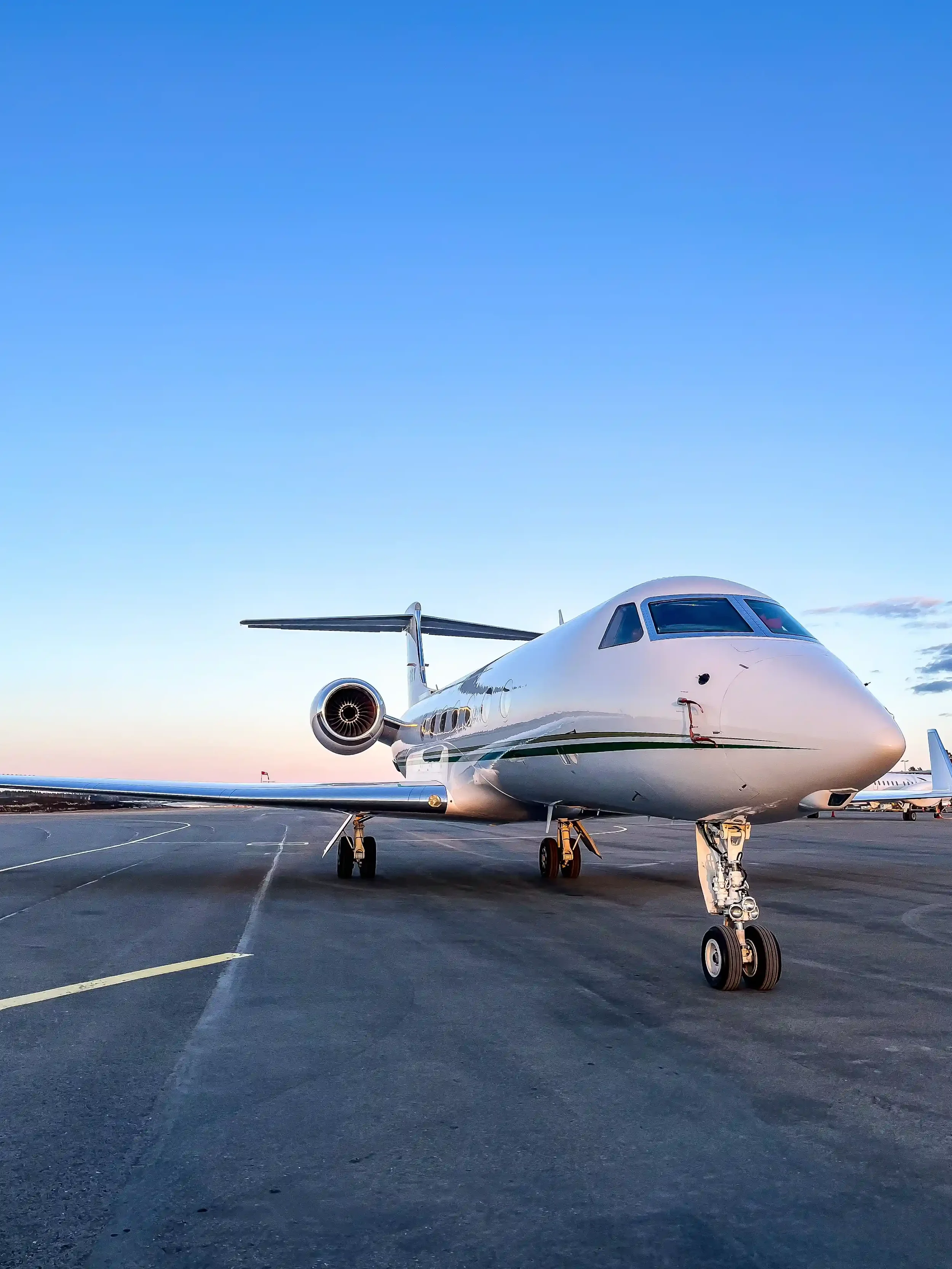 Gulfstream business jet on airport ramp prepared for residual aircraft disinsection before international departure