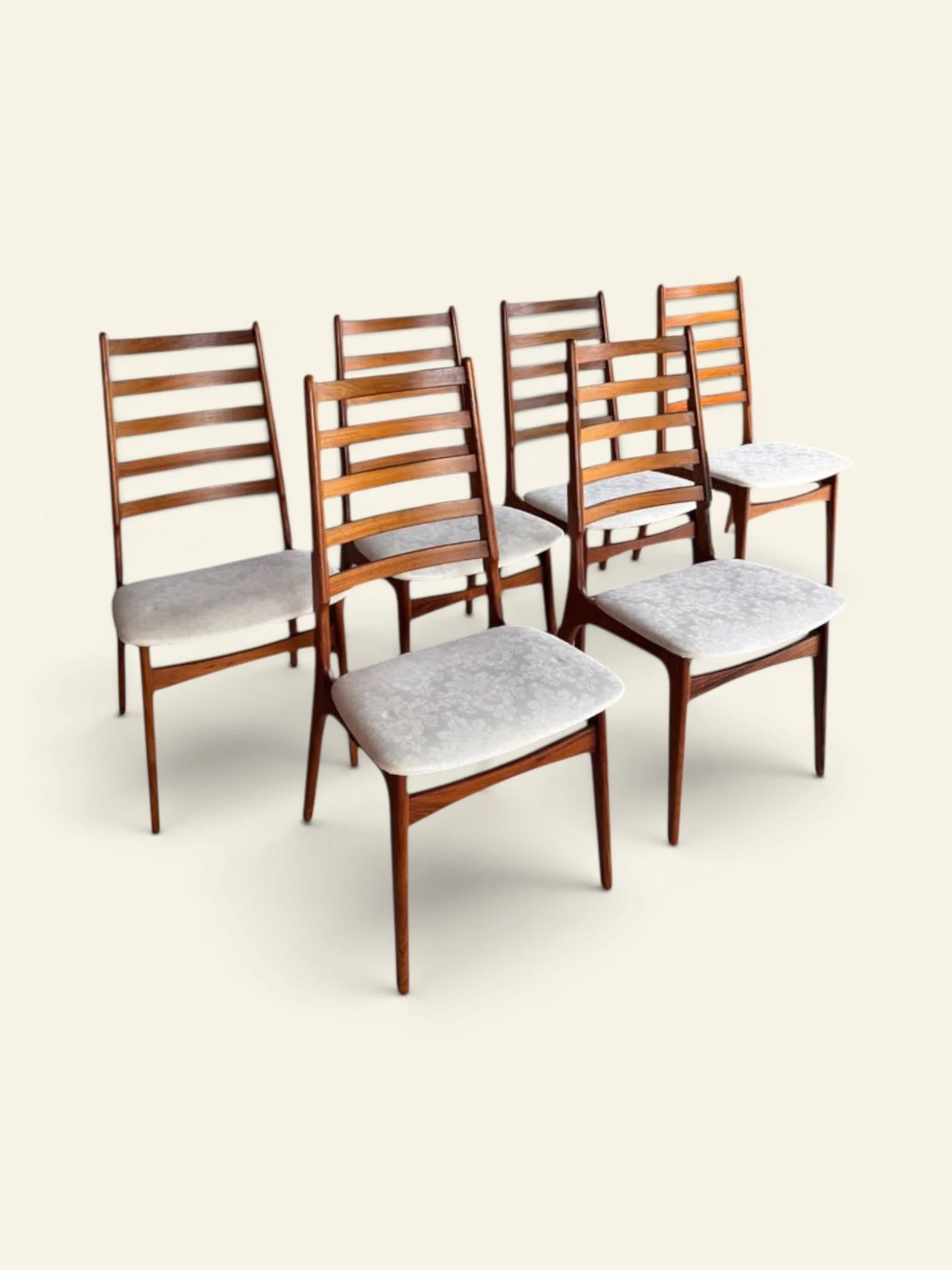 Rosewood Ladder-Back Dining Chairs, Set of Six, c. 1960s