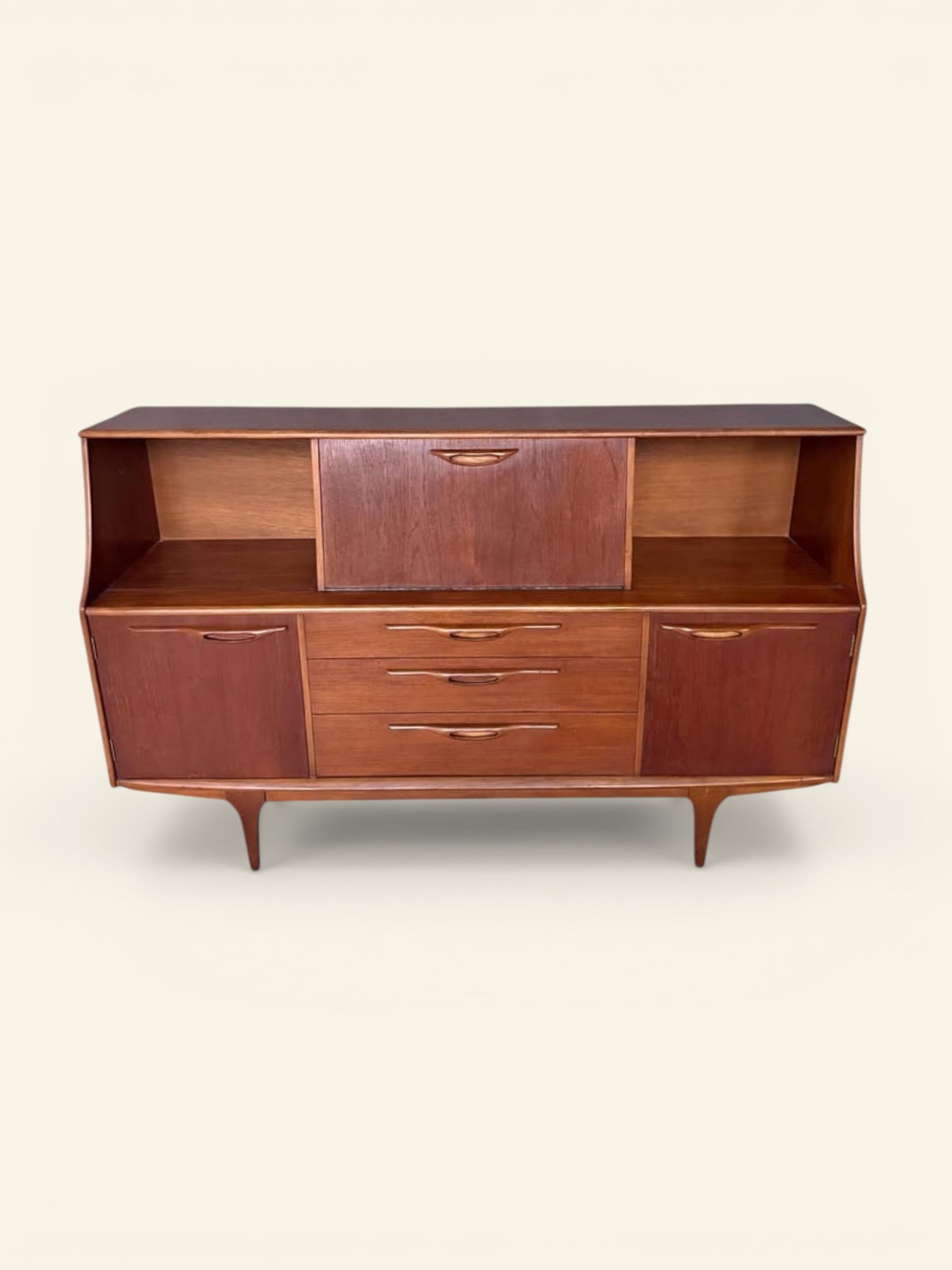 Jentique Furniture Teak Highboard with Drop-Front Bar Cabinet, c. 1960s