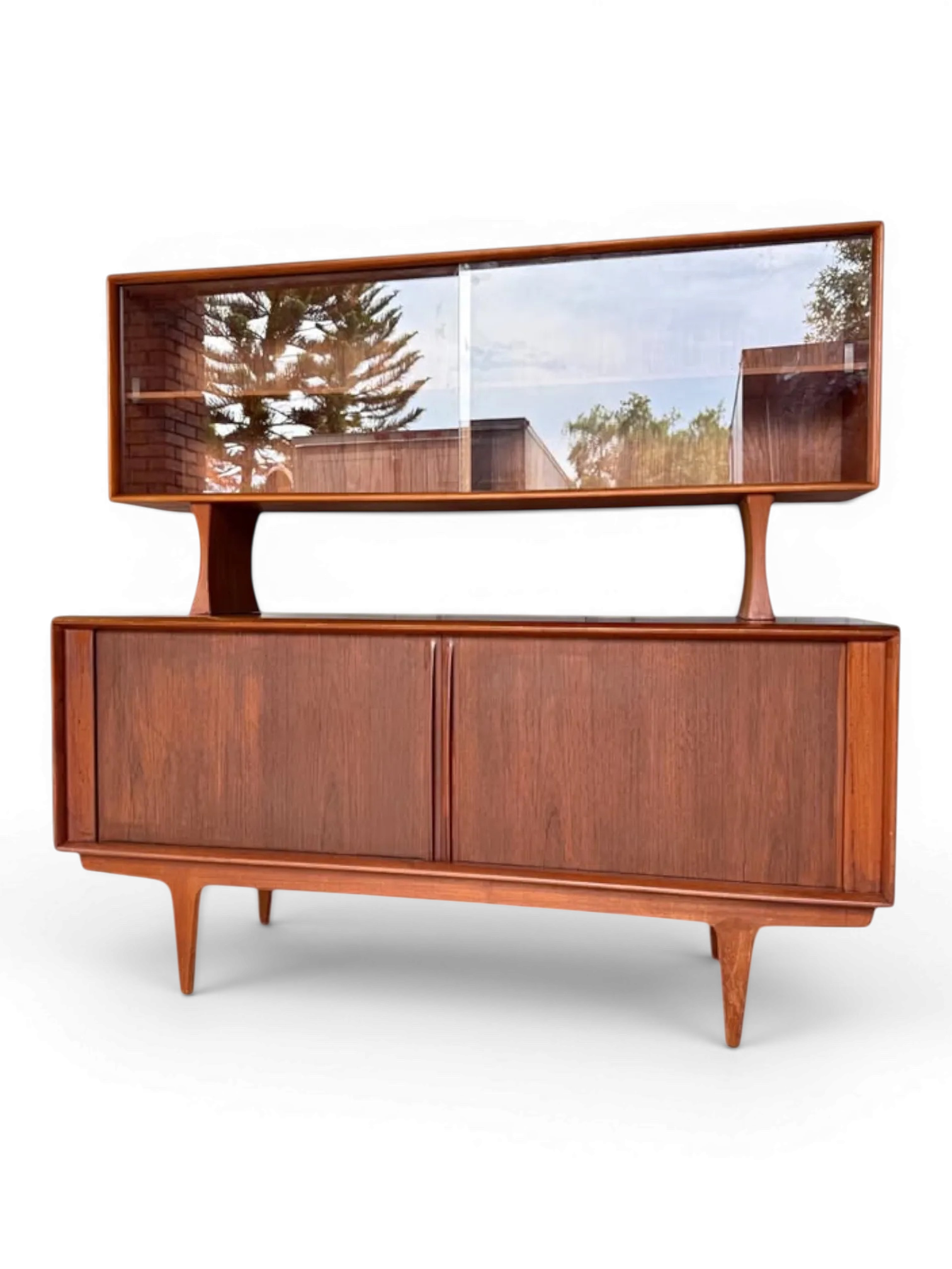 Bernhard Pedersen & Søn Danish Modern Teak Sideboard with Glass Hutch, c. 1980