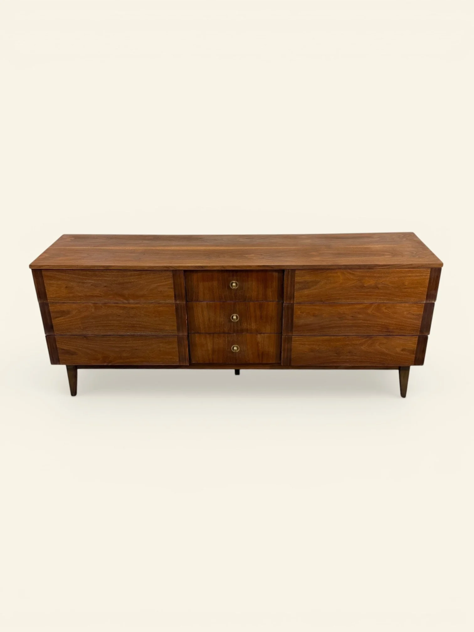 Distinctive Furniture by Stanley Walnut Nine-Drawer Dresser, c. 1960s
