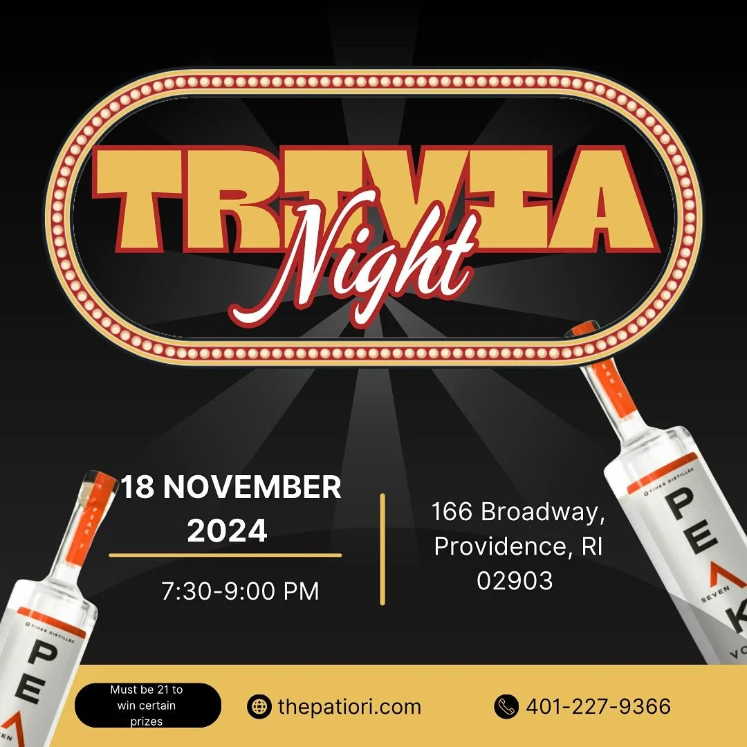 Join us Monday, November 18th at Patio on Broadway in Providence, RI for Trivia Night! 🎉 We&rsquo;ll be serving up free cocktails, giving away merch, and offering a chance to win some awesome prizes. Don&rsquo;t miss out&mdash;see you there! 🍸💥 #T