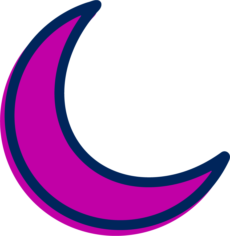Hot pink and dark blue moon icon.