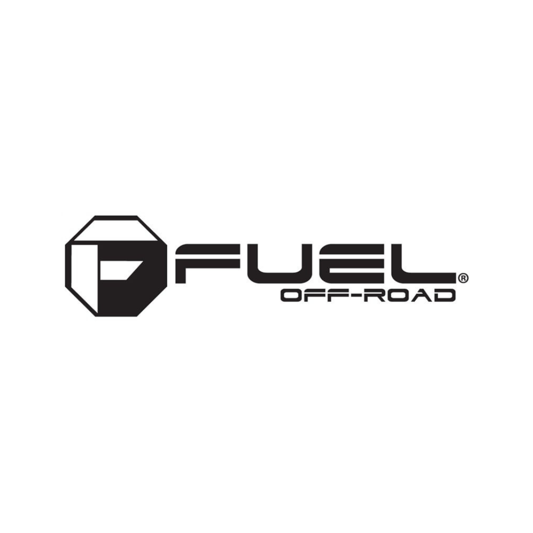 Black and white logo for Fuel Off-Road with a hexagonal emblem and stylized text.