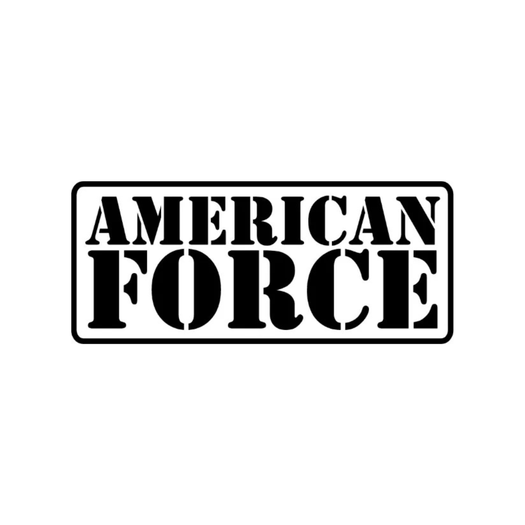 Black and white logo with the words 'American Force' in bold, uppercase letters enclosed in a rounded rectangle.