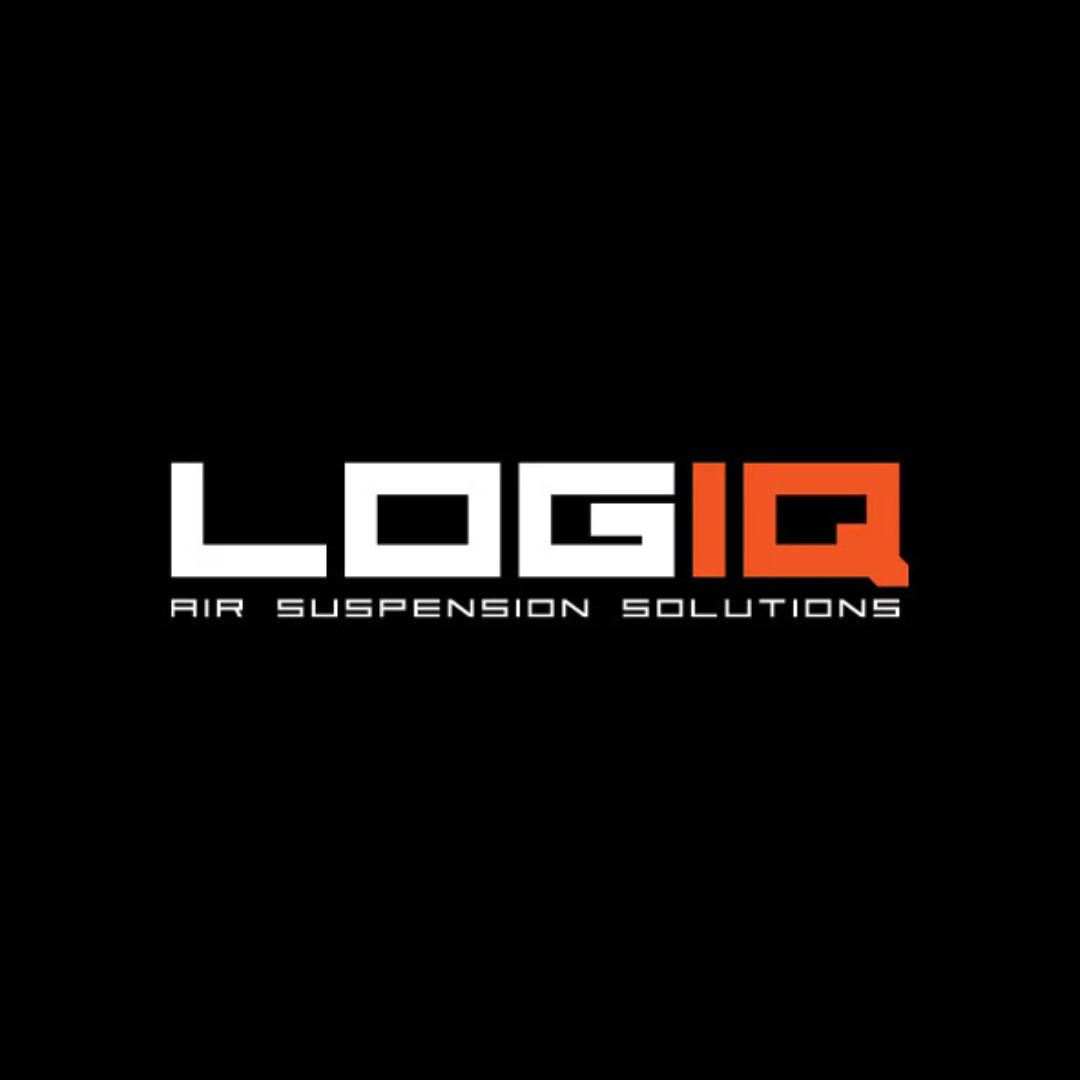Logo for LOGIQ Air Suspension Solutions with black background, white and orange text.