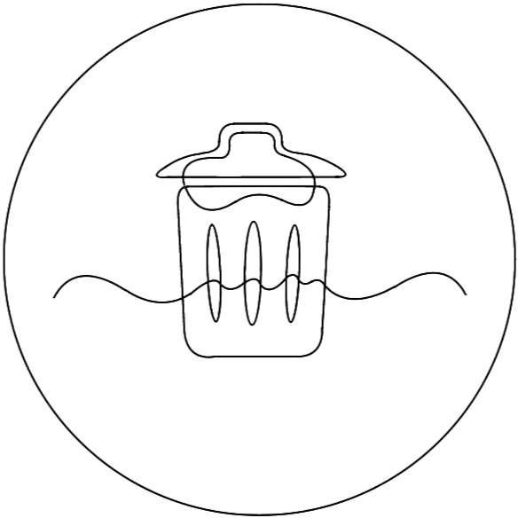 Line drawing of a paper lantern with a lid, floating on water, with a wave line beneath it. Drawn by Brenna Wakefield at Vow to Alpenglow Photography. Leave No Trace, dispose of waste properly. Pack it in, pack it out!
