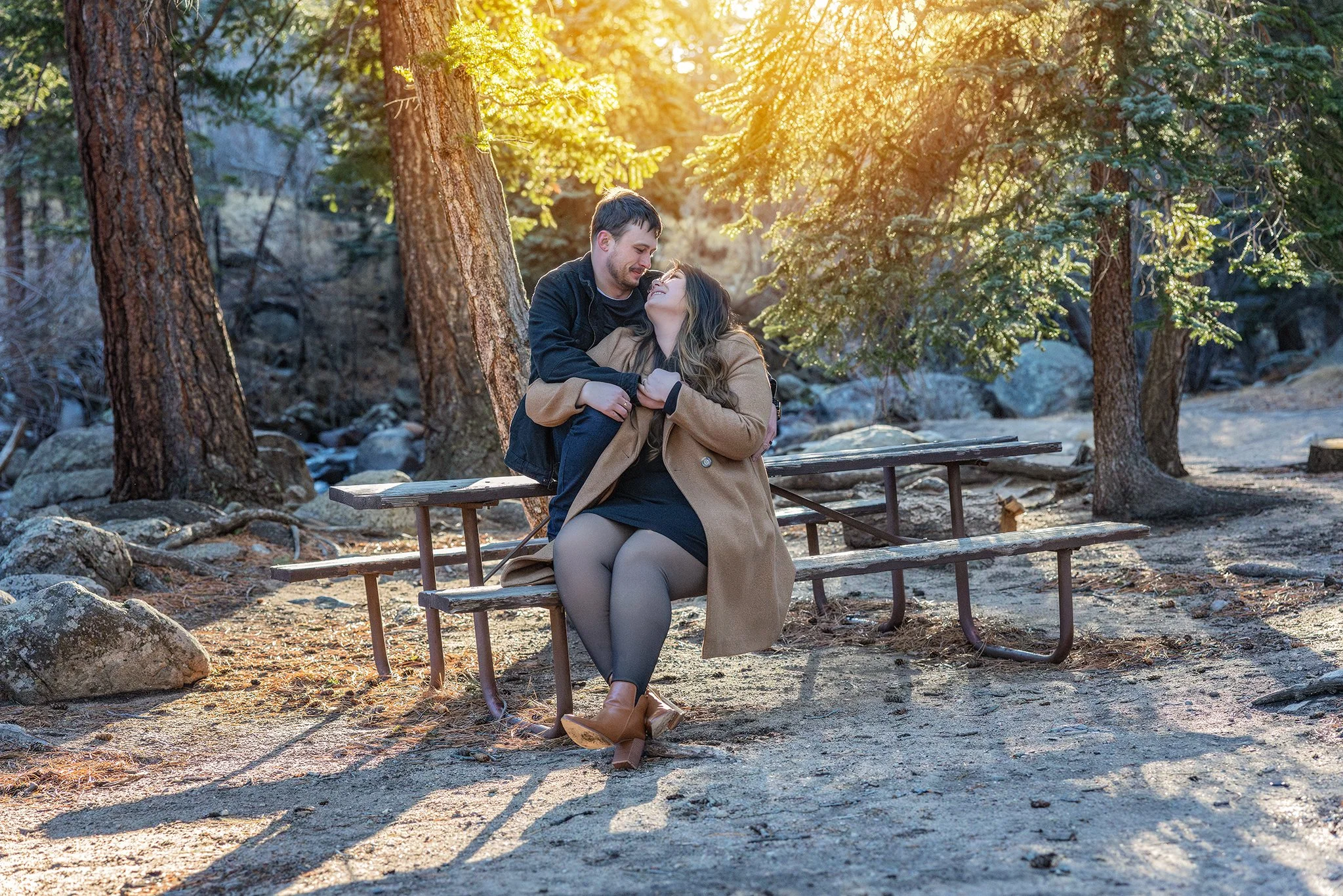 A picnic table and Golden Hour sun. Perfect spot to warm up in the sun. 