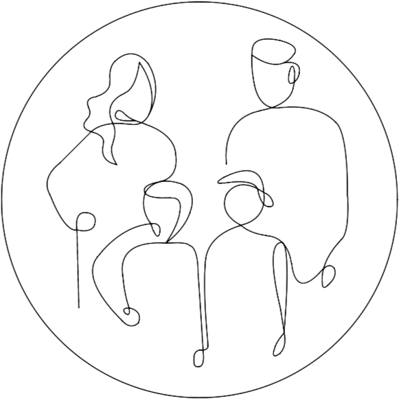 Line art illustration of a doctor, nurse, and two patients, one with a cane, inside a circle. Drawn by Brenna Wakefield at Vow to Alpenglow Photography. Leave No Trace,  be considerate of other people