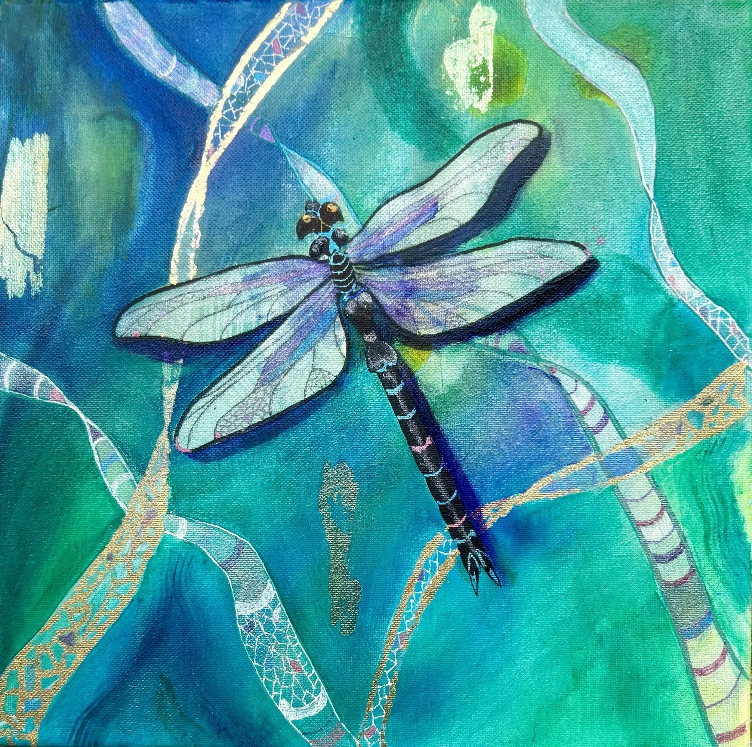 Ethereal Dragonfly Mixed Media Painting - SOLD