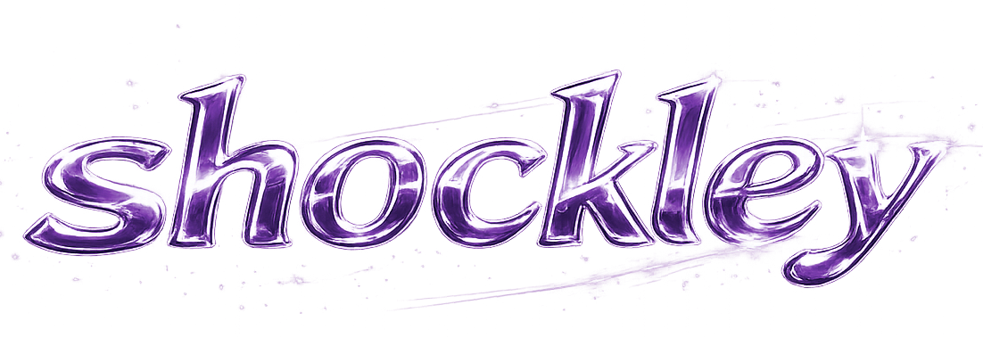 Shockey written in purple, glowing, stylized text with a shiny appearance and sparkles in the background.