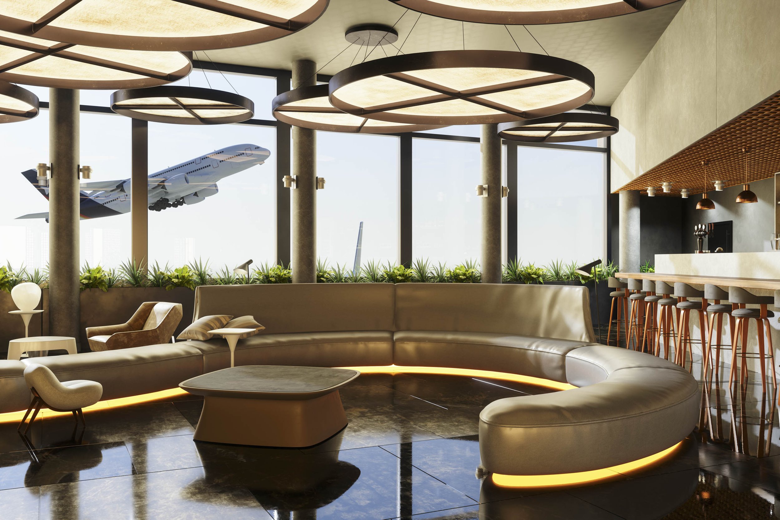 Built-in wood banquette with leather upholstery by Axis Design