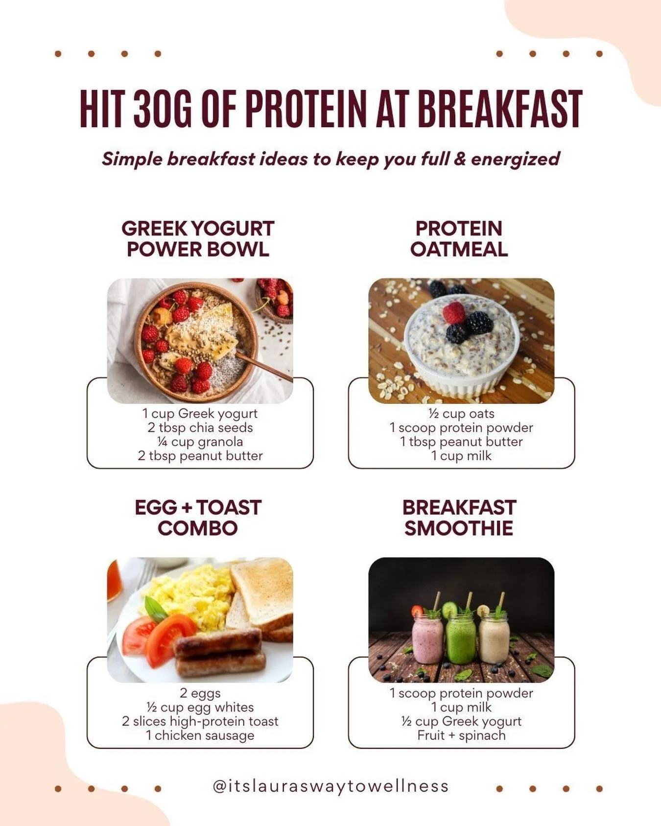 Starting your day with enough protein can help support fullness, energy, blood sugar balance, and muscle maintenance 💪🍳

If hitting your protein goals feels overwhelming, breakfast is a great place to start! These simple ideas can help you reach ar