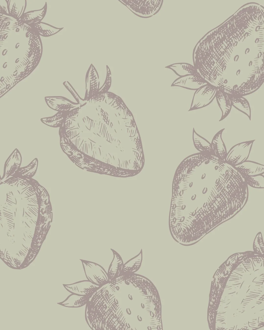 Pattern of hand-drawn strawberries on a light green background.