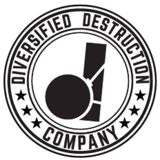 Logo featuring a black bomb with a fuse, surrounded by the text 'Diversified Destruction Company' in a circular design with stars.