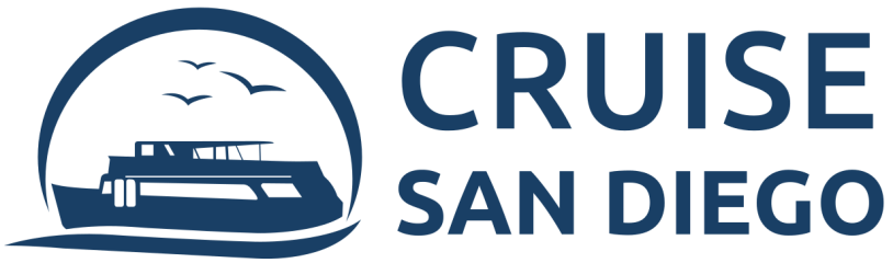 Logo for Cruise San Diego featuring a boat and seagulls within a circle.