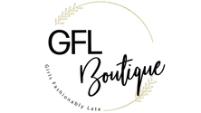 GFL Boutique logo with the words 'GFL Boutique' in black text with a gold curved line above and below, on a white background.