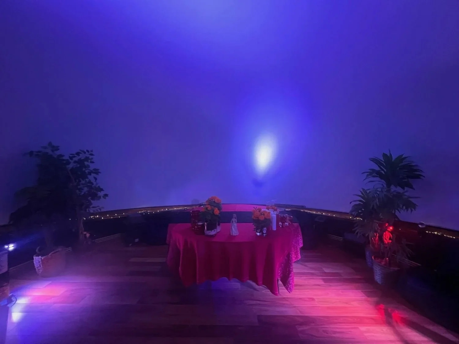 Table set up under panoramic dome scree,