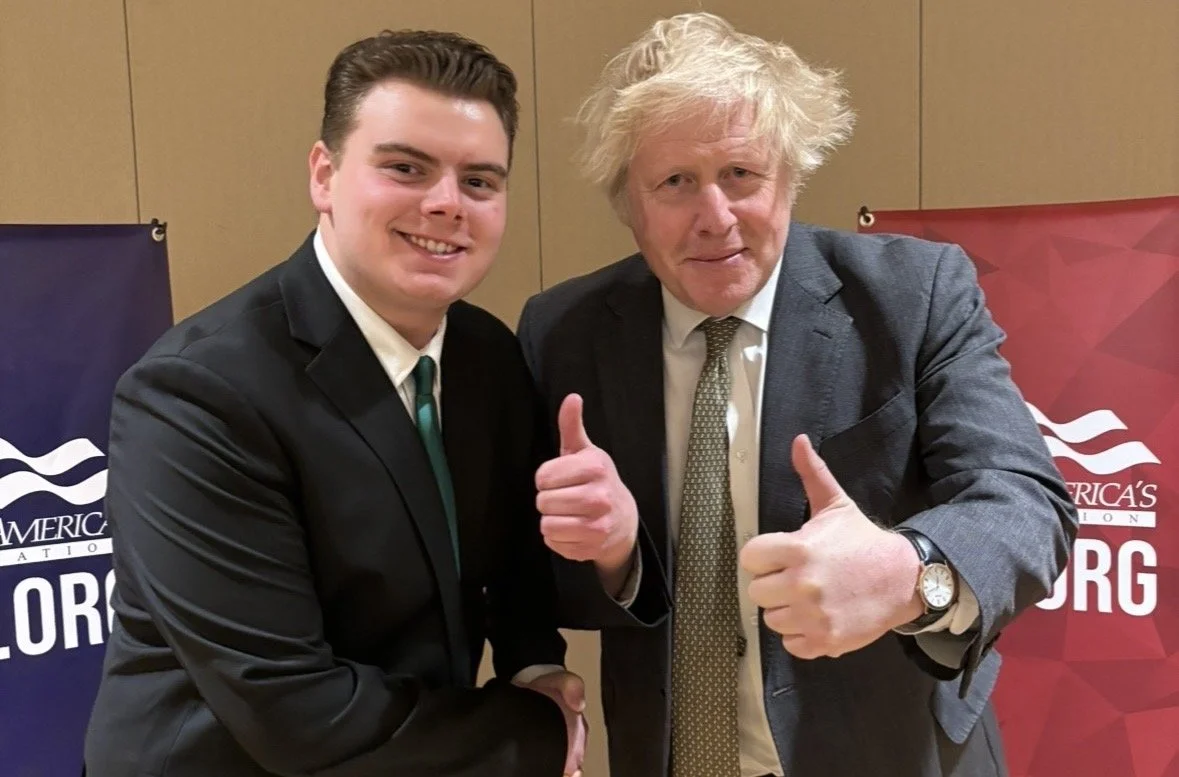Wisconsin Leader, Luke Smith and former UK Prime MinisterBoris Johnson meet in Wisconsin