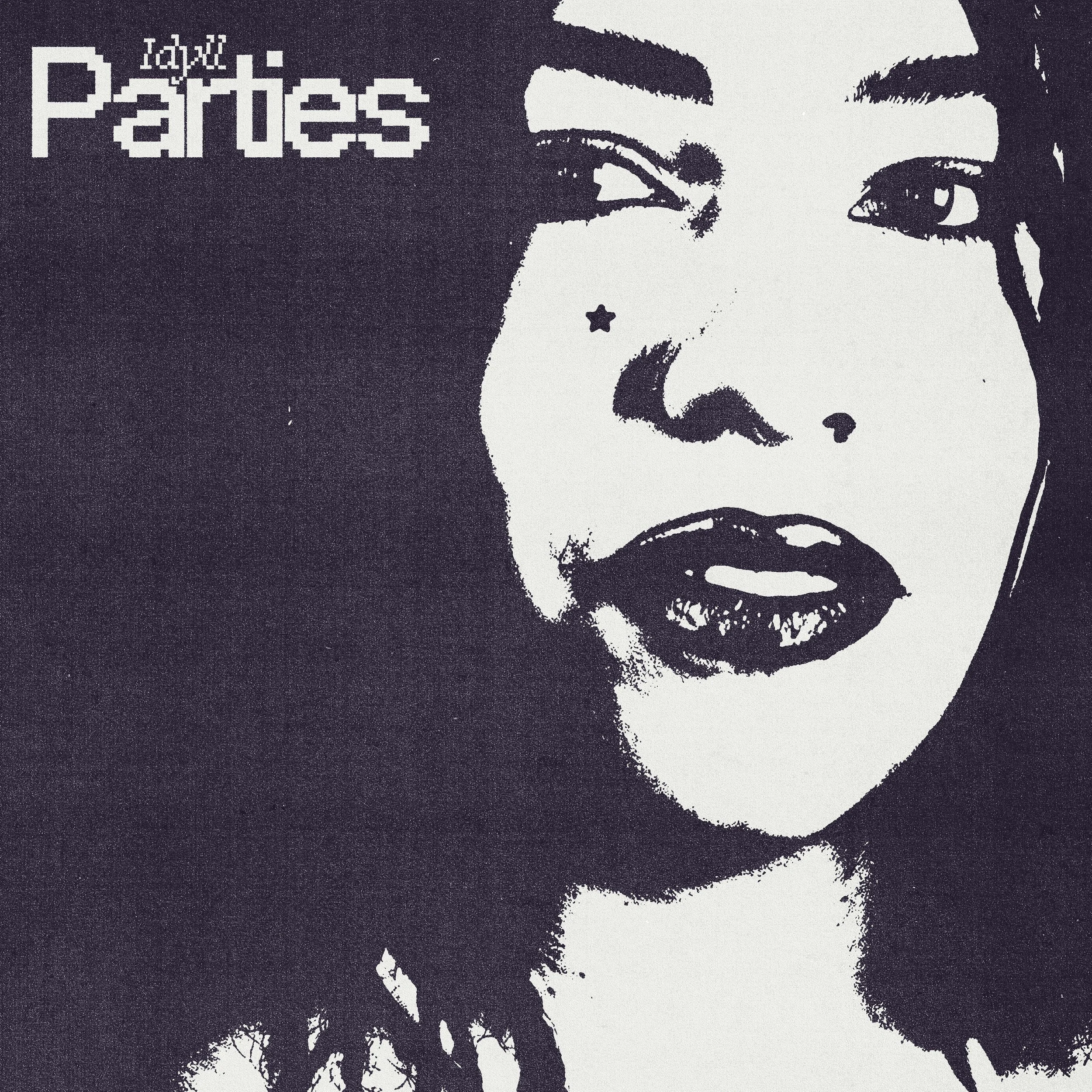 Black and white stylized graphic of a woman's face with her eyes closed, a star tattoo on her nose, and the word 'Patries' written in pixelated font in the upper left corner.